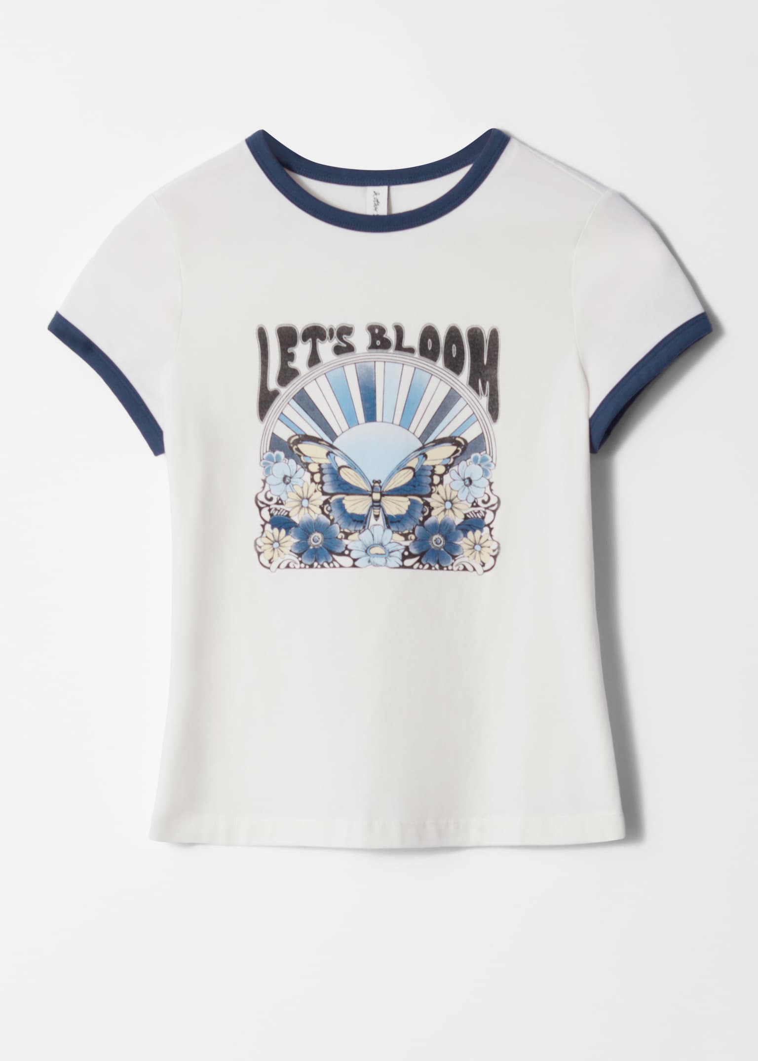 T-Shirt mit Flügelärmeln - Weiß/Print/Blau gestreift