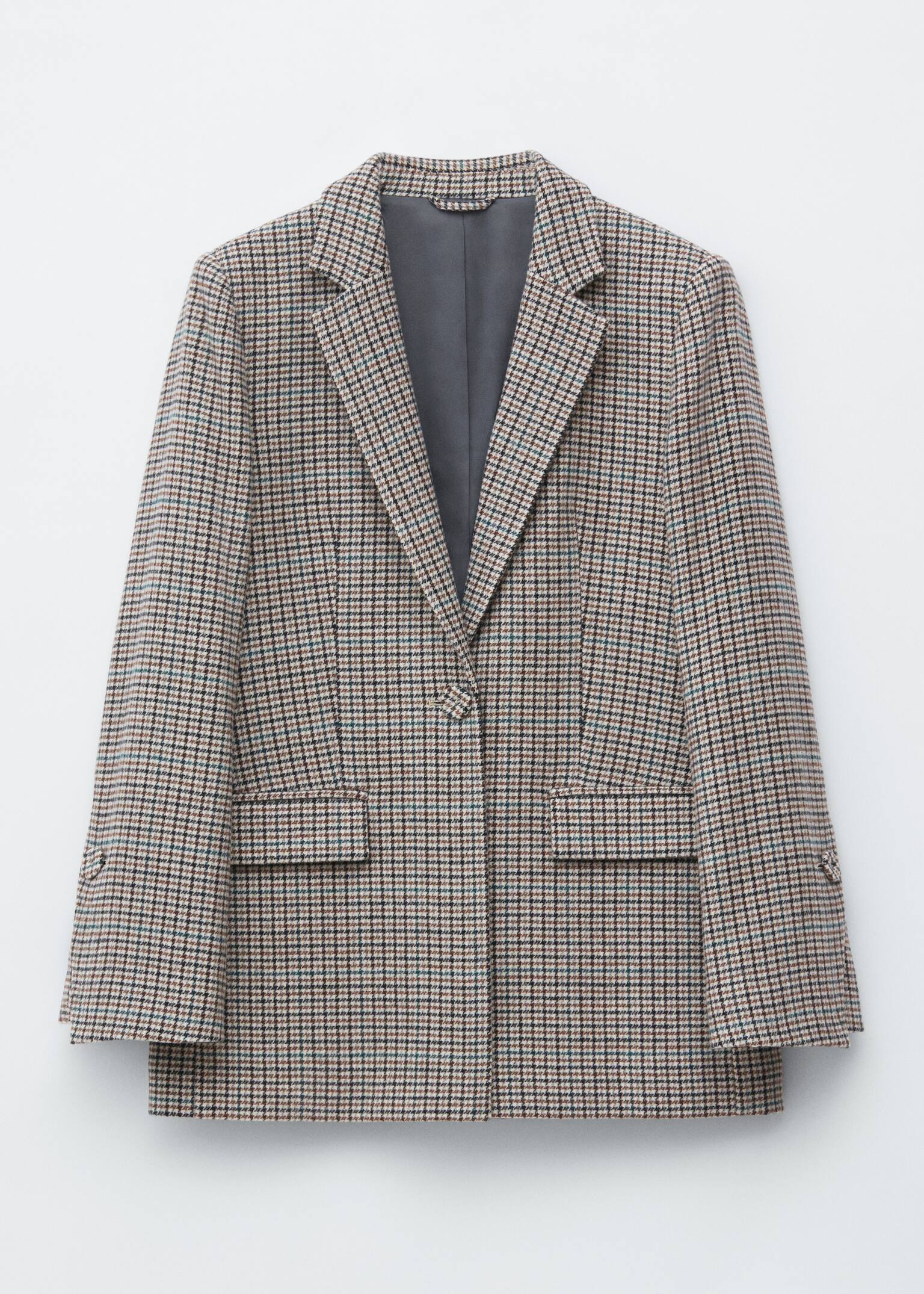 Sacou croit din amestec de lână - Houndstooth maro - 2