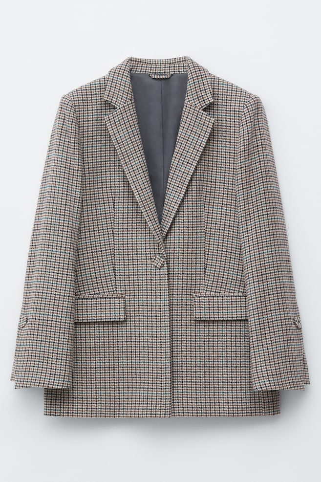 Sacou croit din amestec de lână - Houndstooth maro - 1