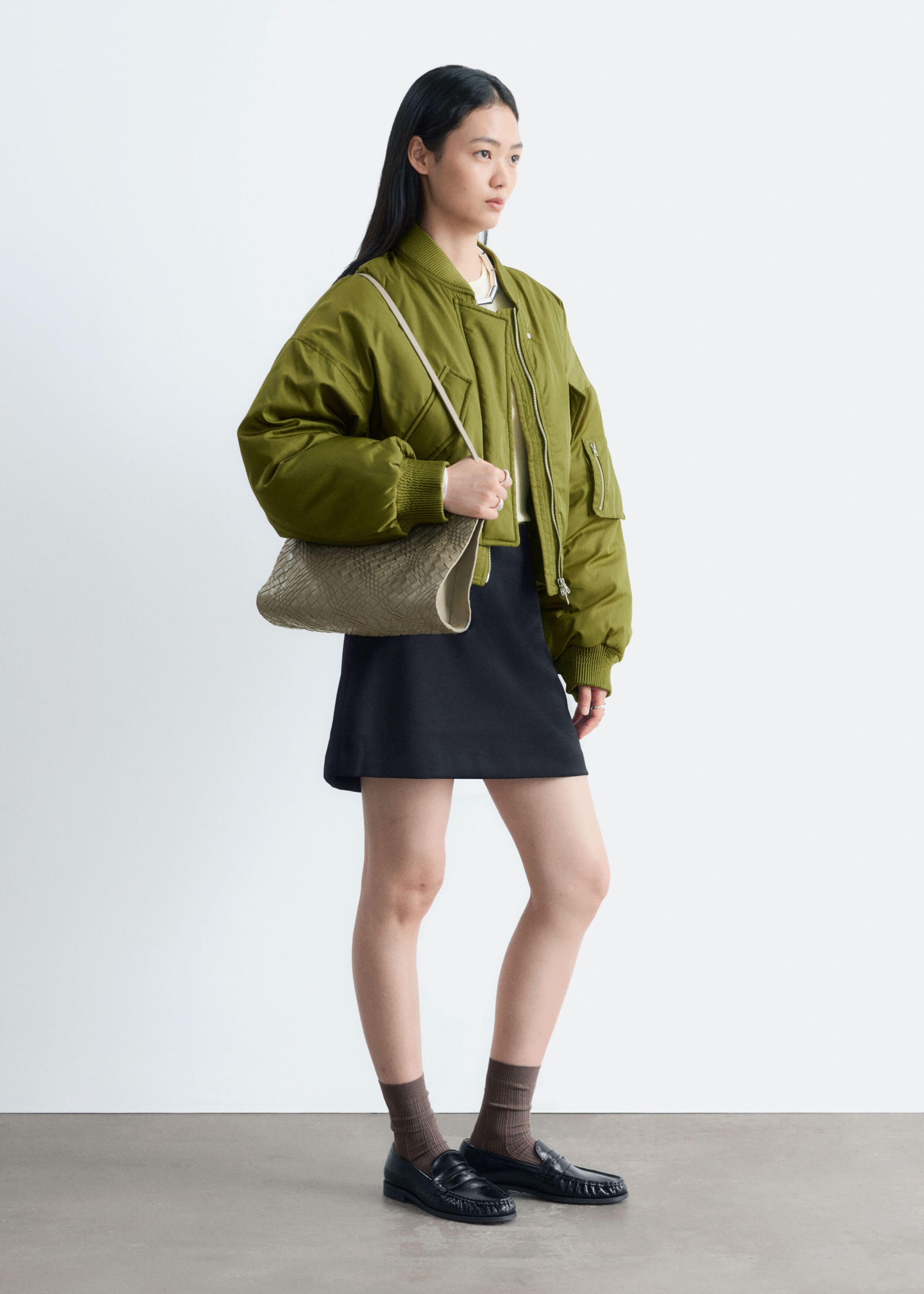 Cropped Bomber Jacket - Green - Lookbook