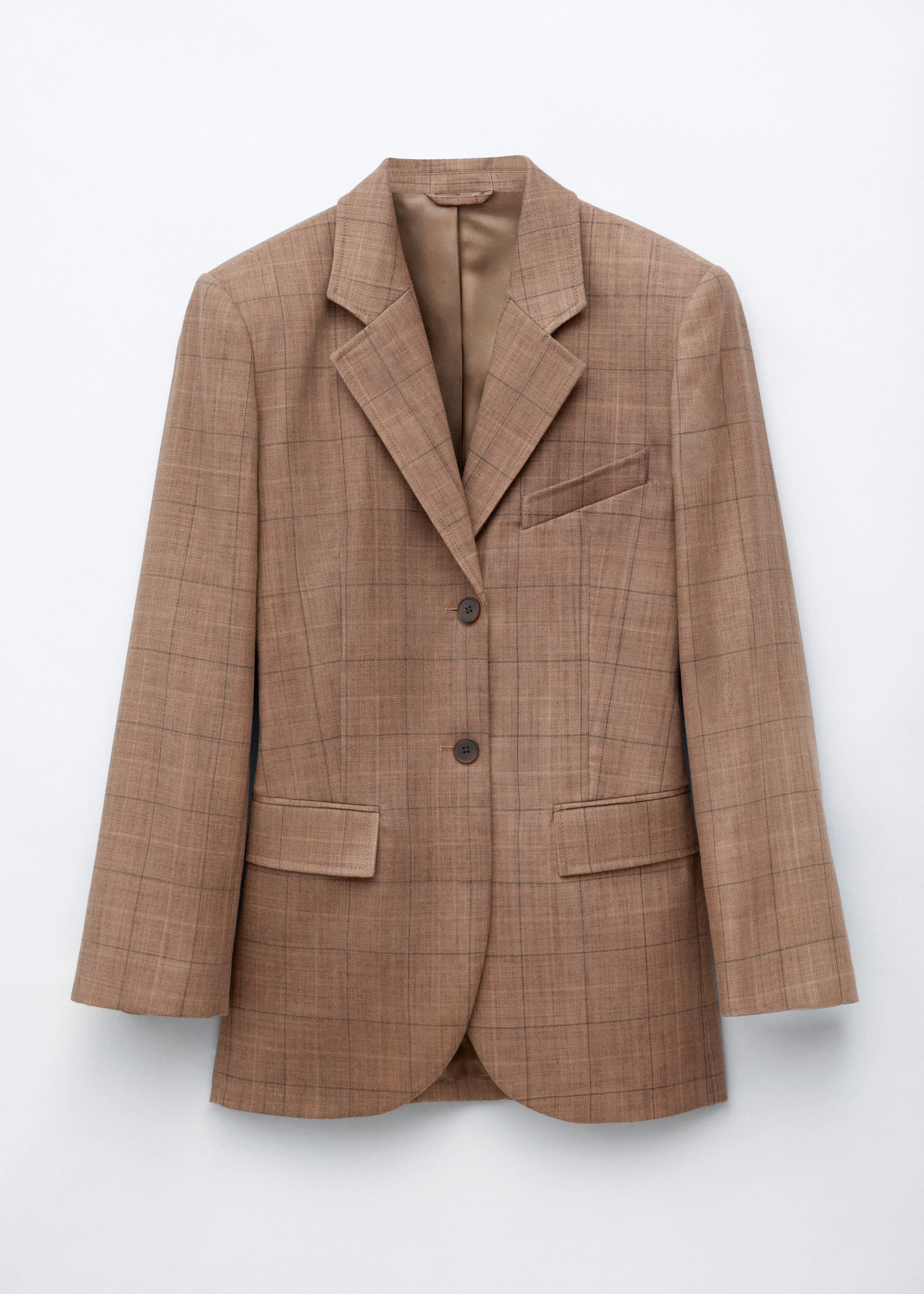 Einreihiger Wollblazer - Dunkelbeige/Kariert