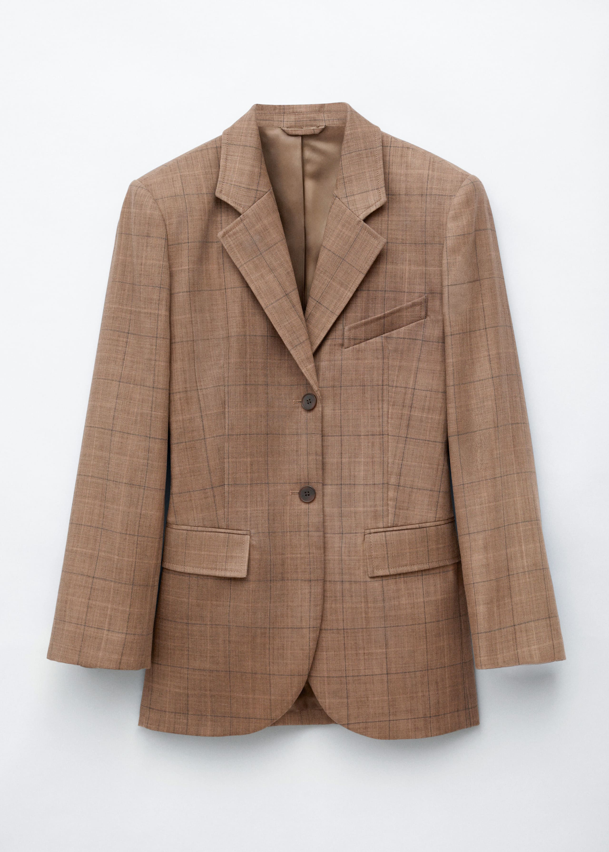 Jednorzędowa wełniana marynarka – Dark Beige/Checked – Martwa natura