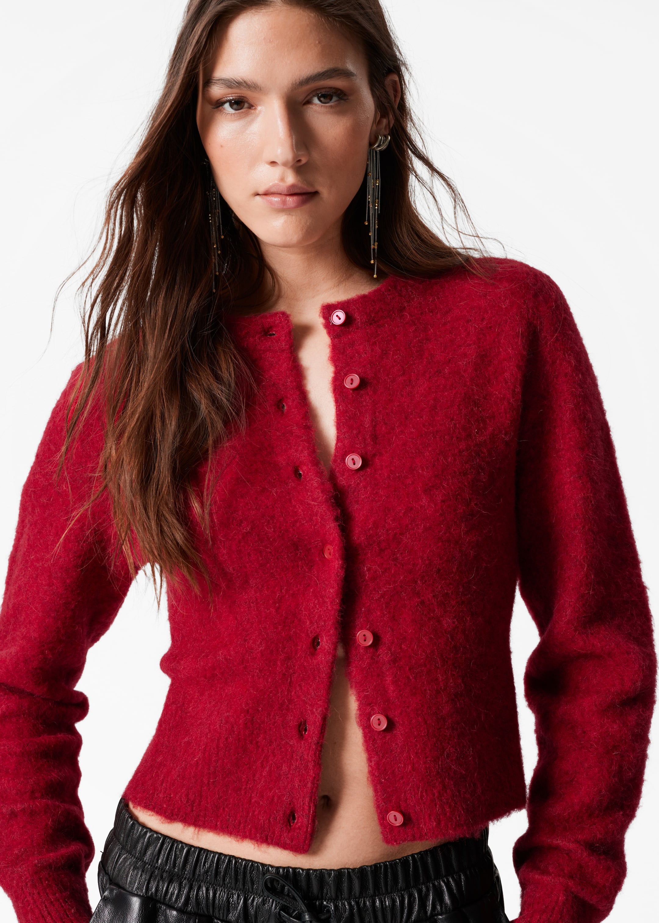 Visa större bild: Stickad cardigan i alpackablandning - Mörkröd - DAM | H&M FI 1