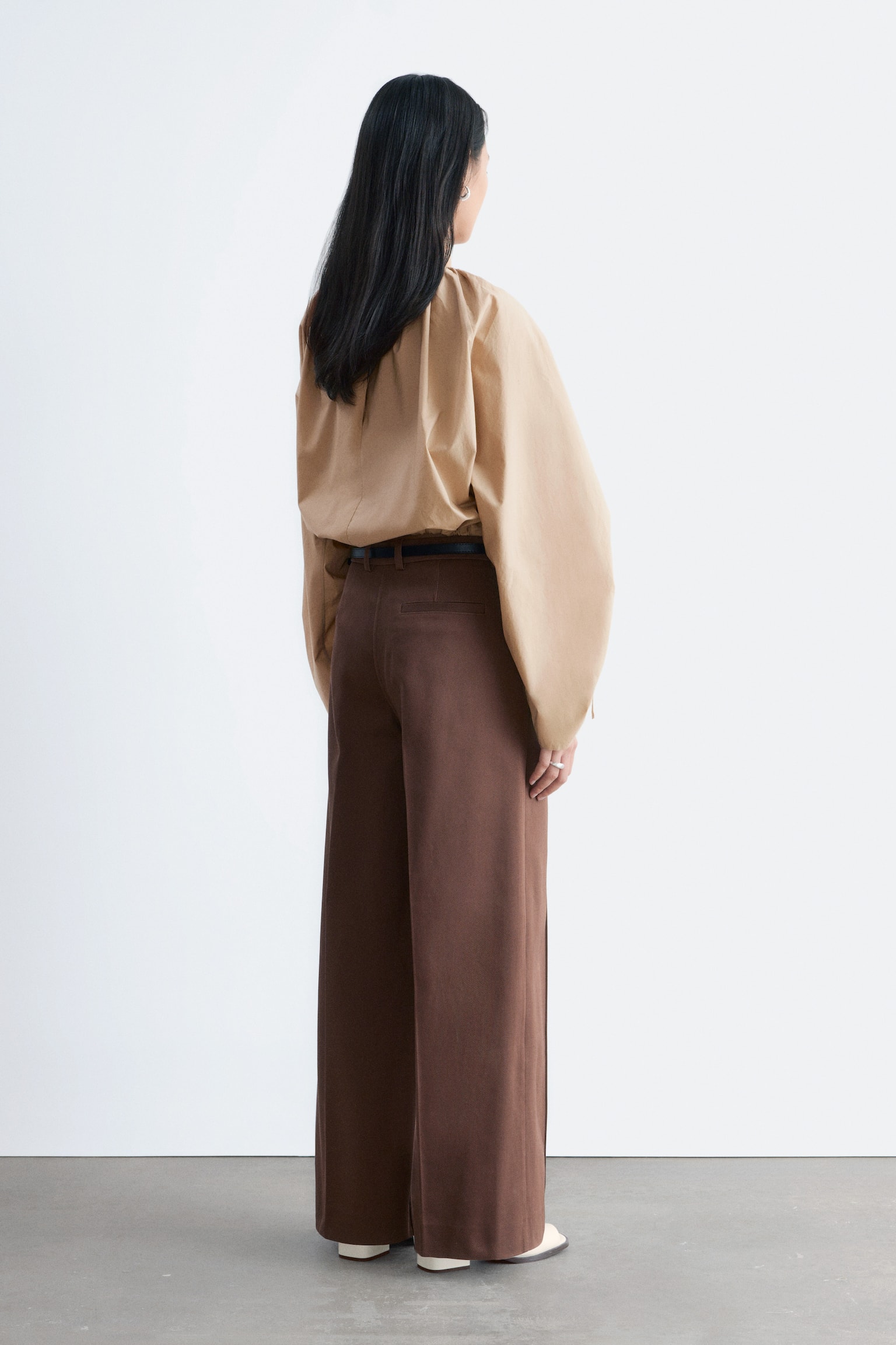 Bomuldsbukser med pressefolder - Brun/Hvid - 7