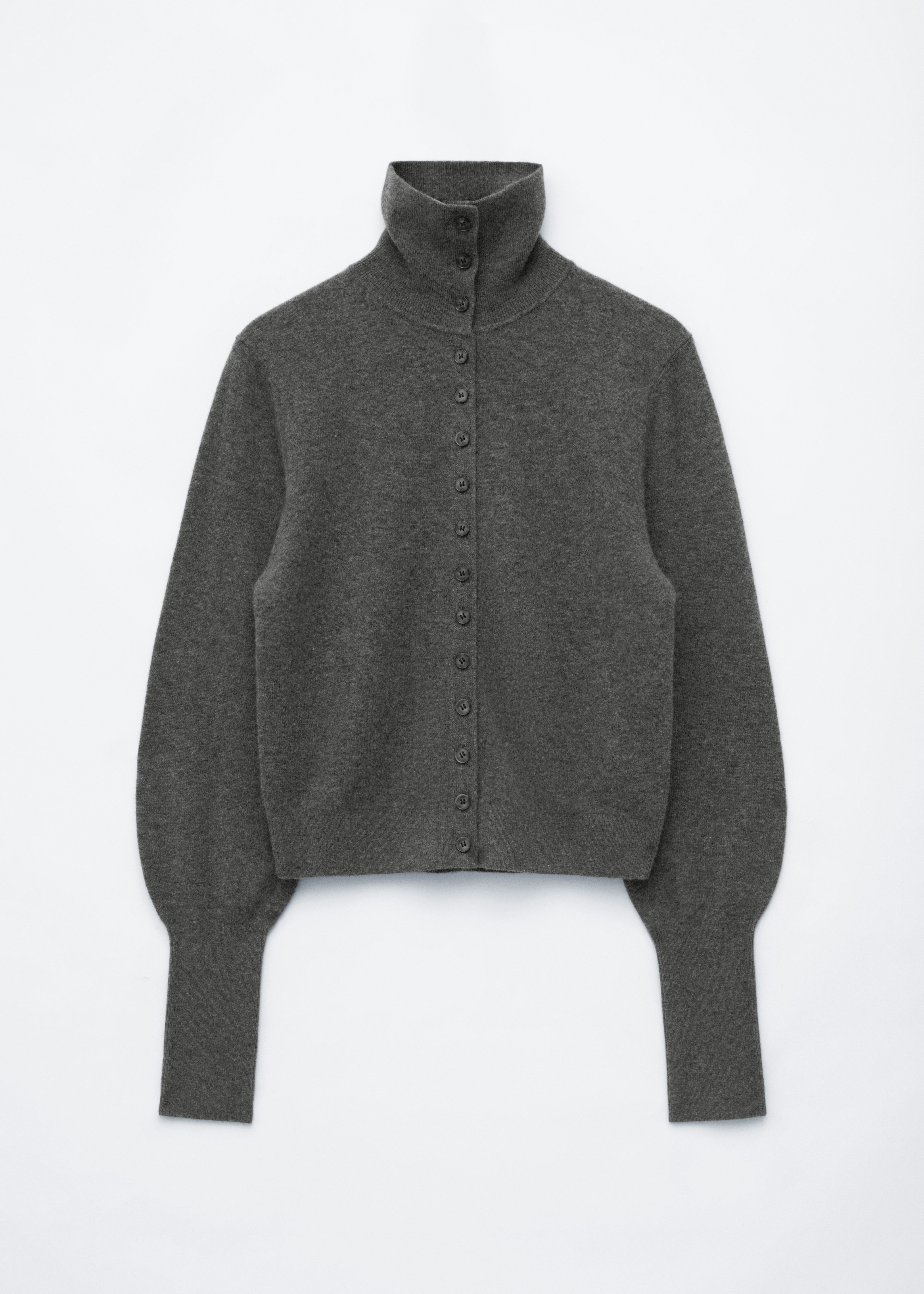 High-Neck Wool Cardigan - אפור כהה/בורדו