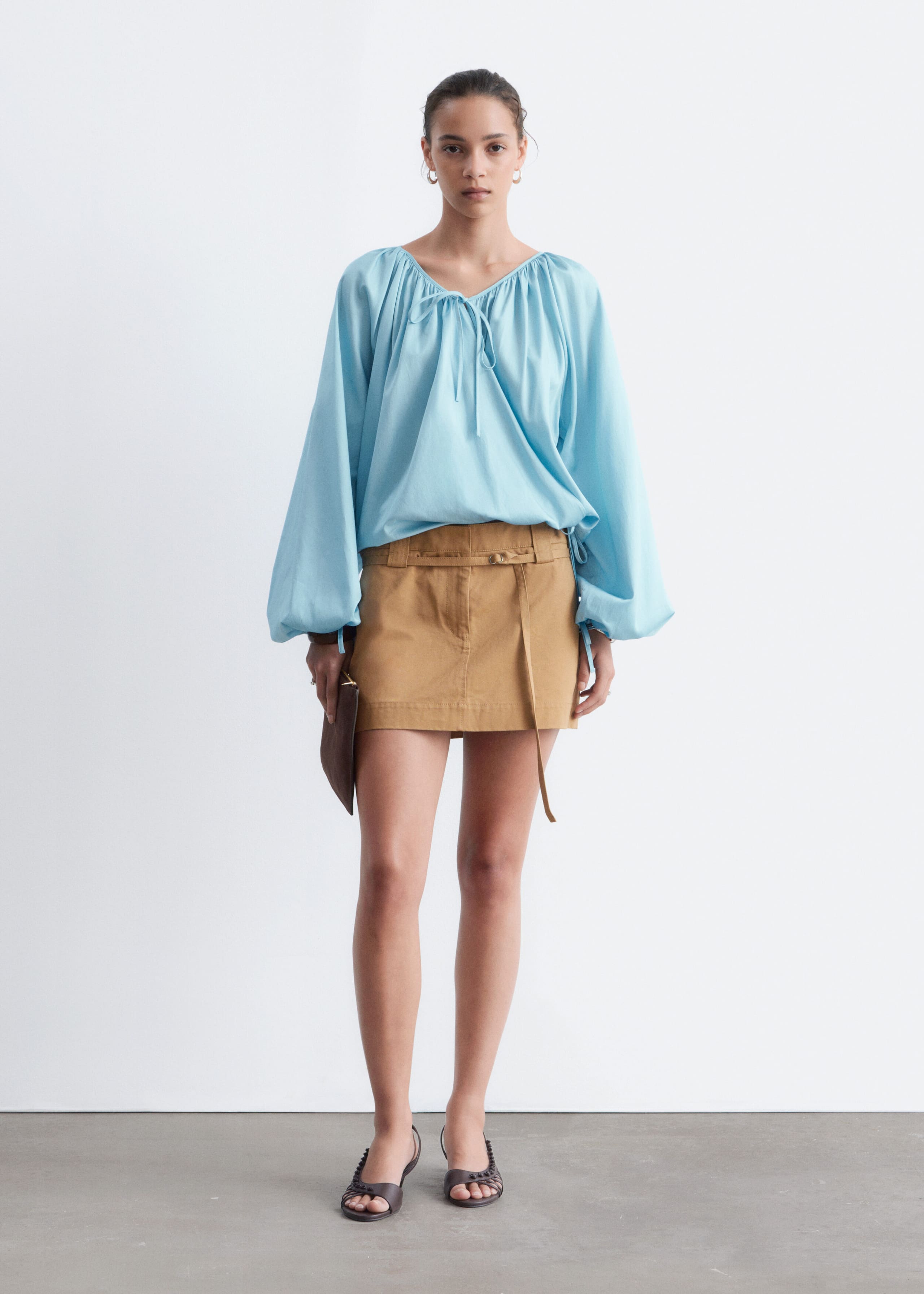 Wrap Cotton Blouse - Light Blue - Lookbook