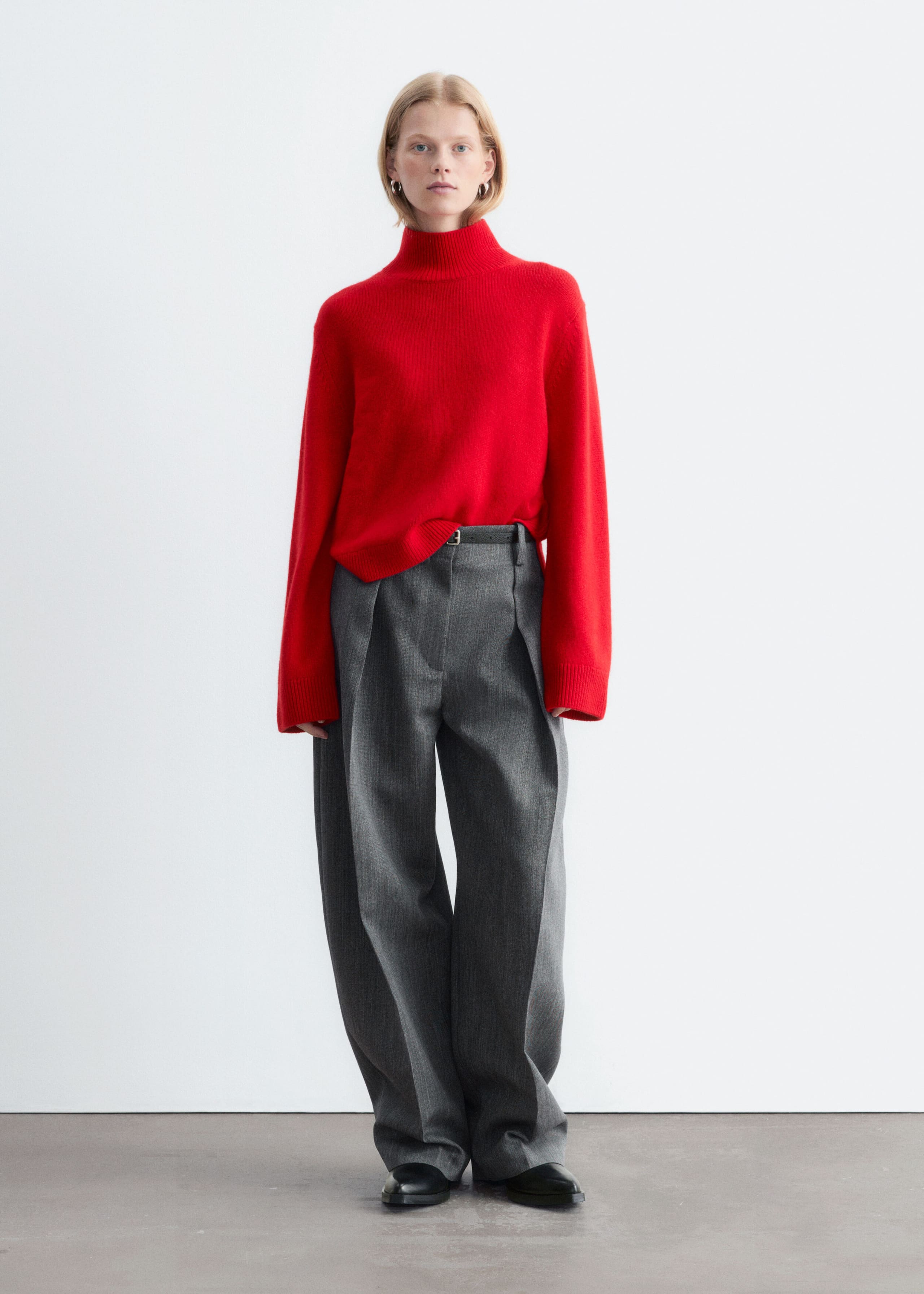 Wool-Cashmere Mock Neck Jumper - Red - Lookbook