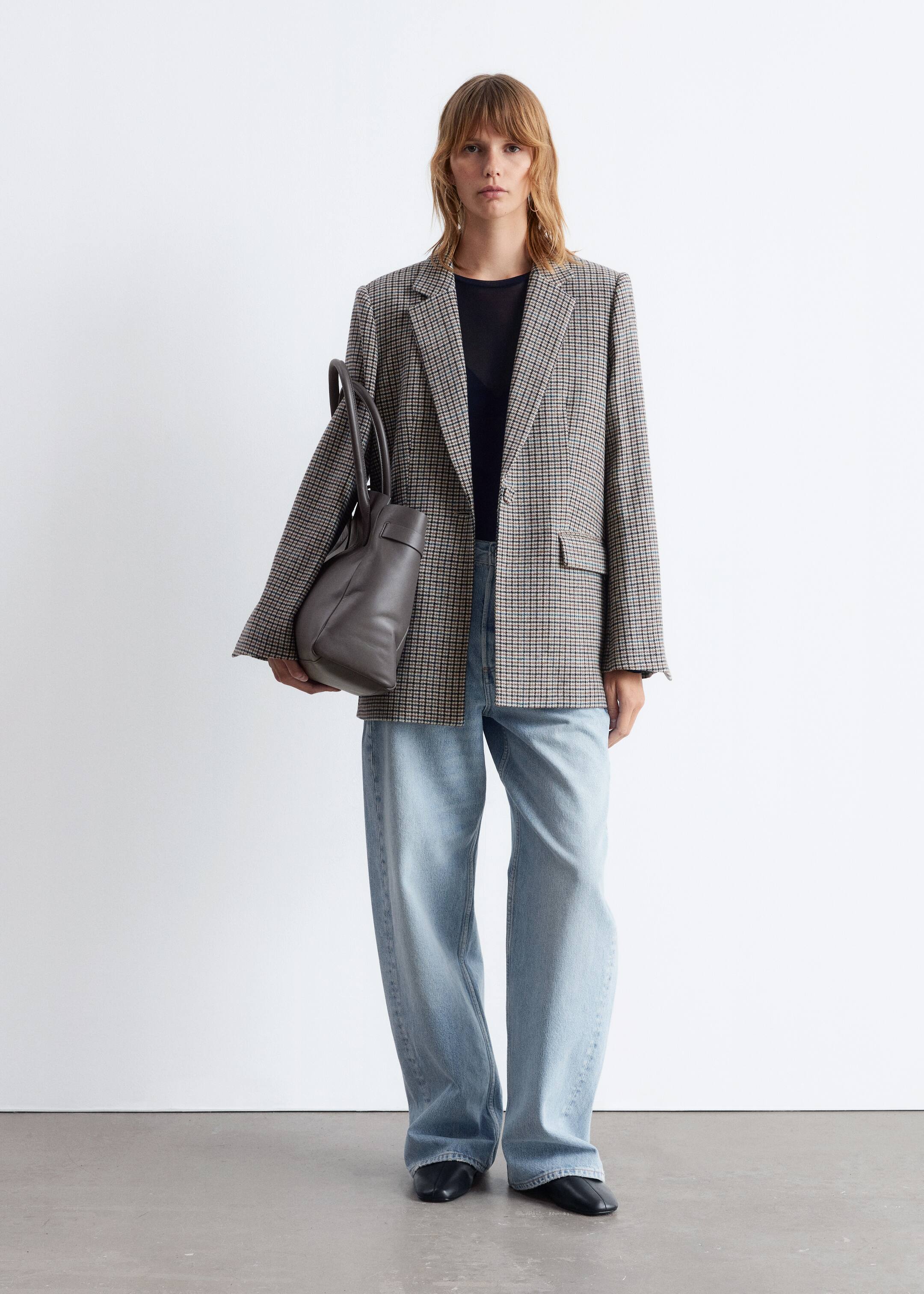 Agrandir l'image: Blazer habillé en laine mélangée - Motif pied-de-poule taupe - FEMME | H&M CH 1