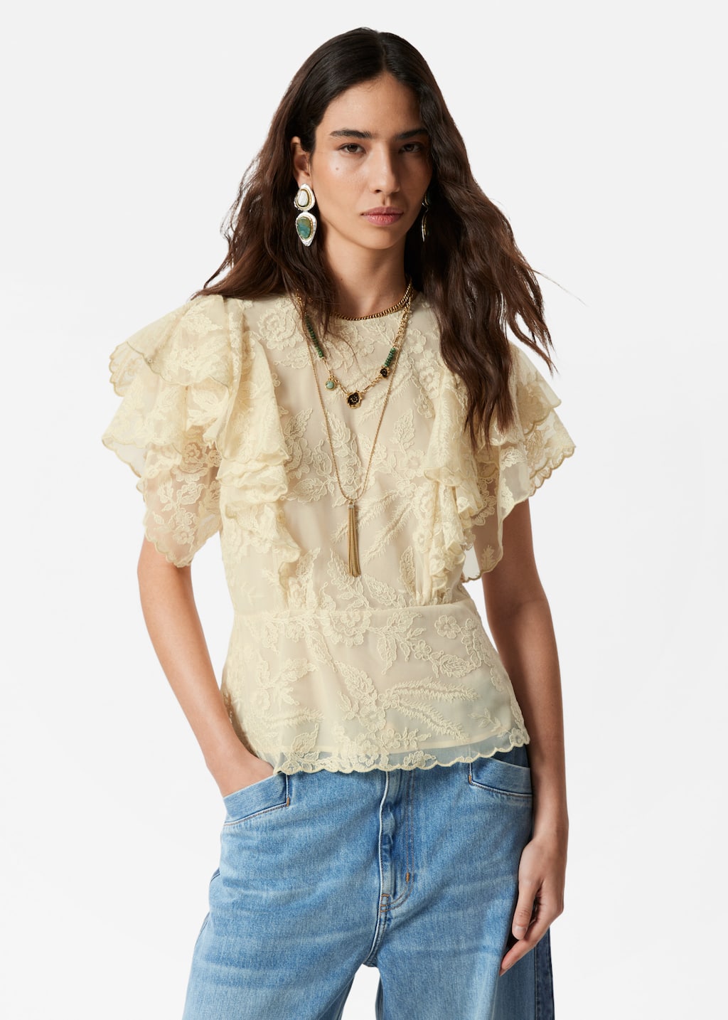 Image of Blusa de encaje con volantes