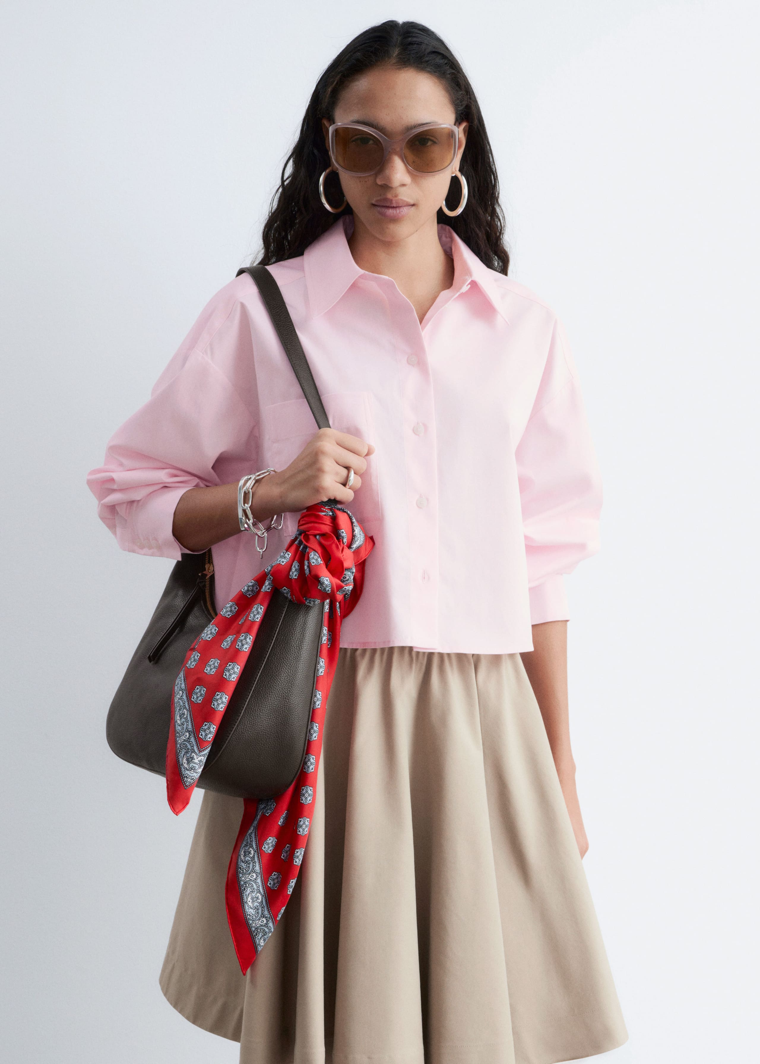 Image of Cropped Oversized Cotton Shirt