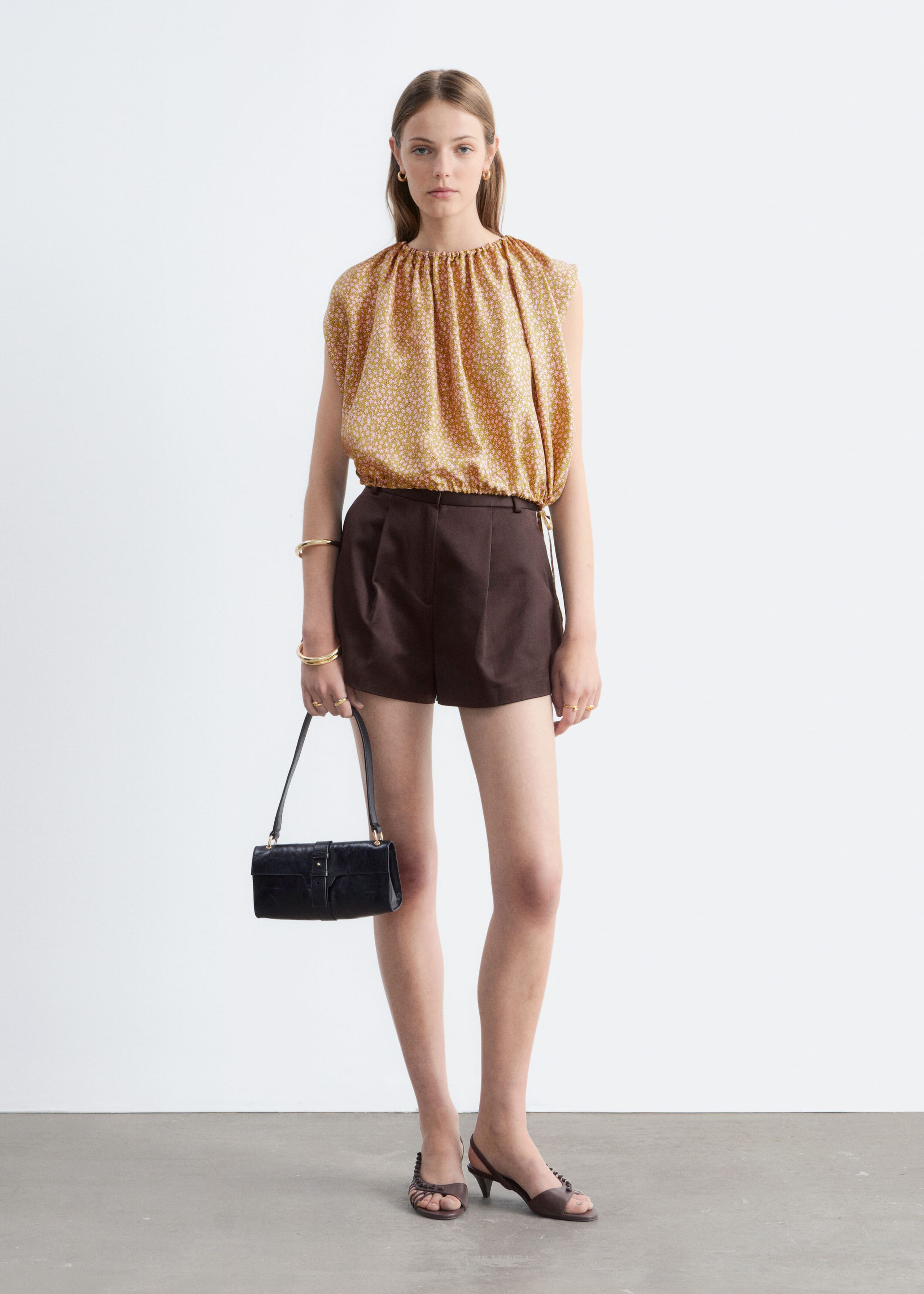 Image of Printed Drawstring Silk Top
