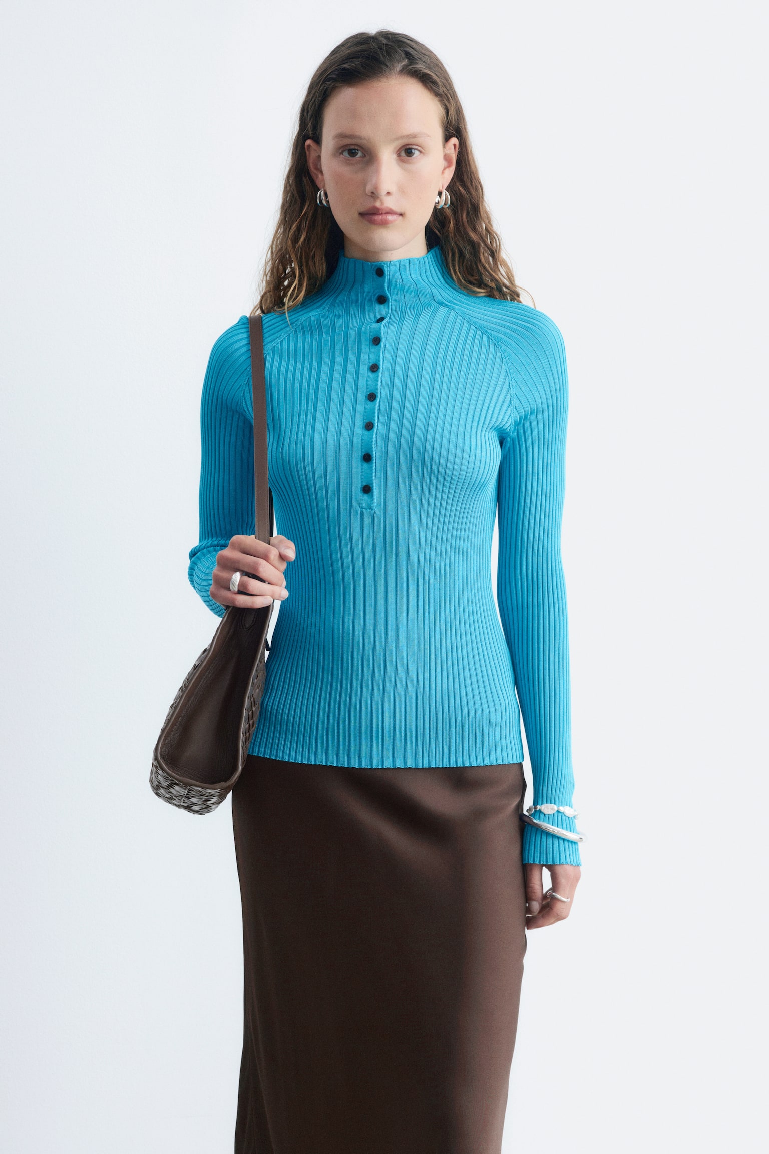 Rib-Knit Top - Turquoise/Cream - 1