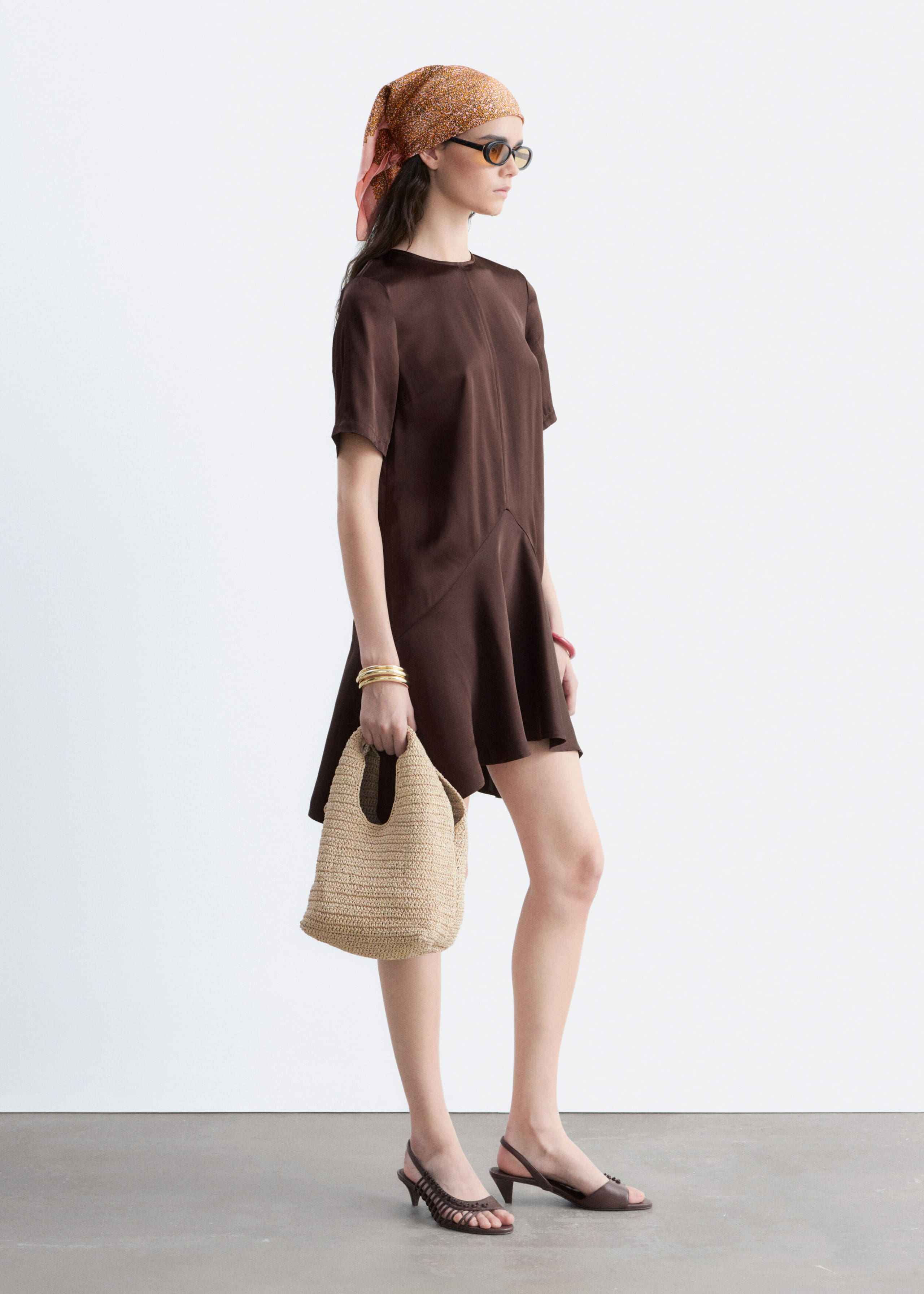 Handkerchief Hem Mini Dress - Brown - Lookbook