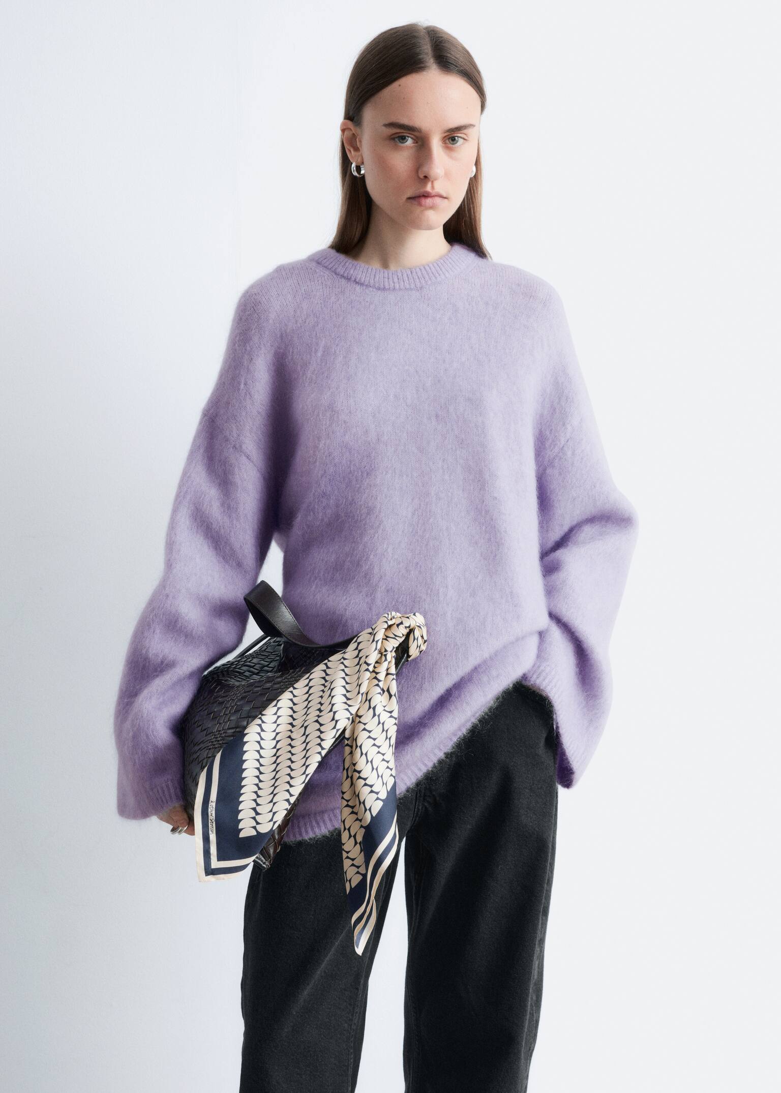 Оversize пуловер от мохерена смес. - Лилави - 1