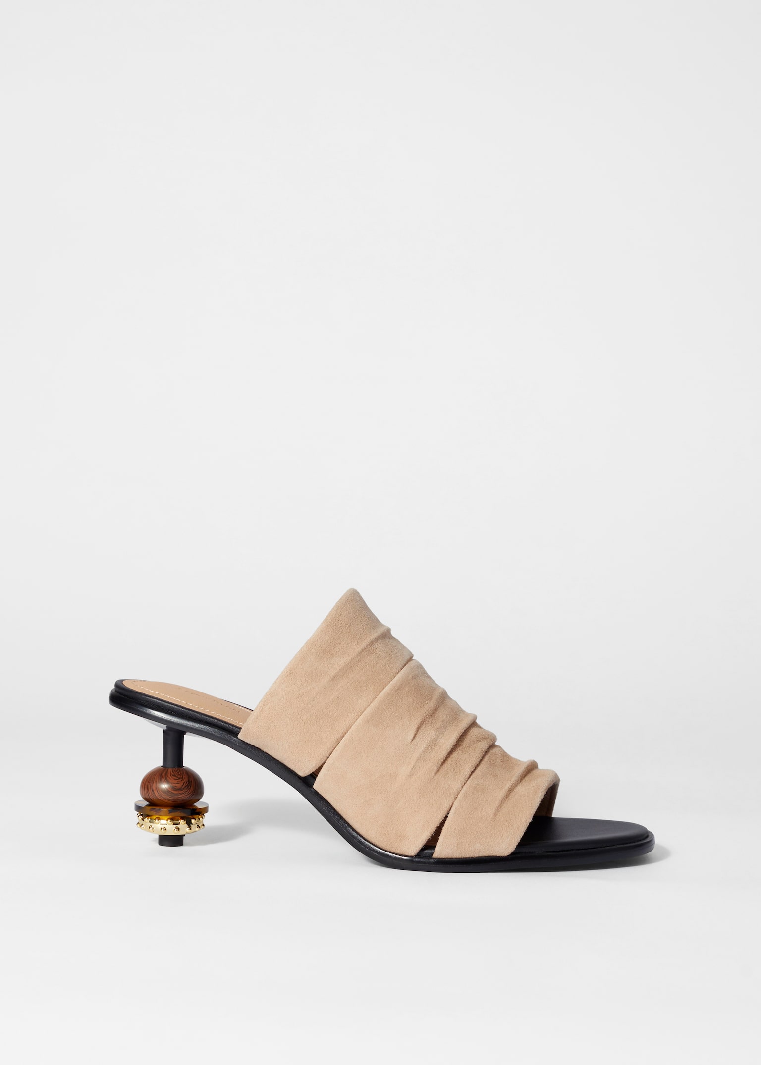 Mules en cuir ornées de perles fantaisie - Beige