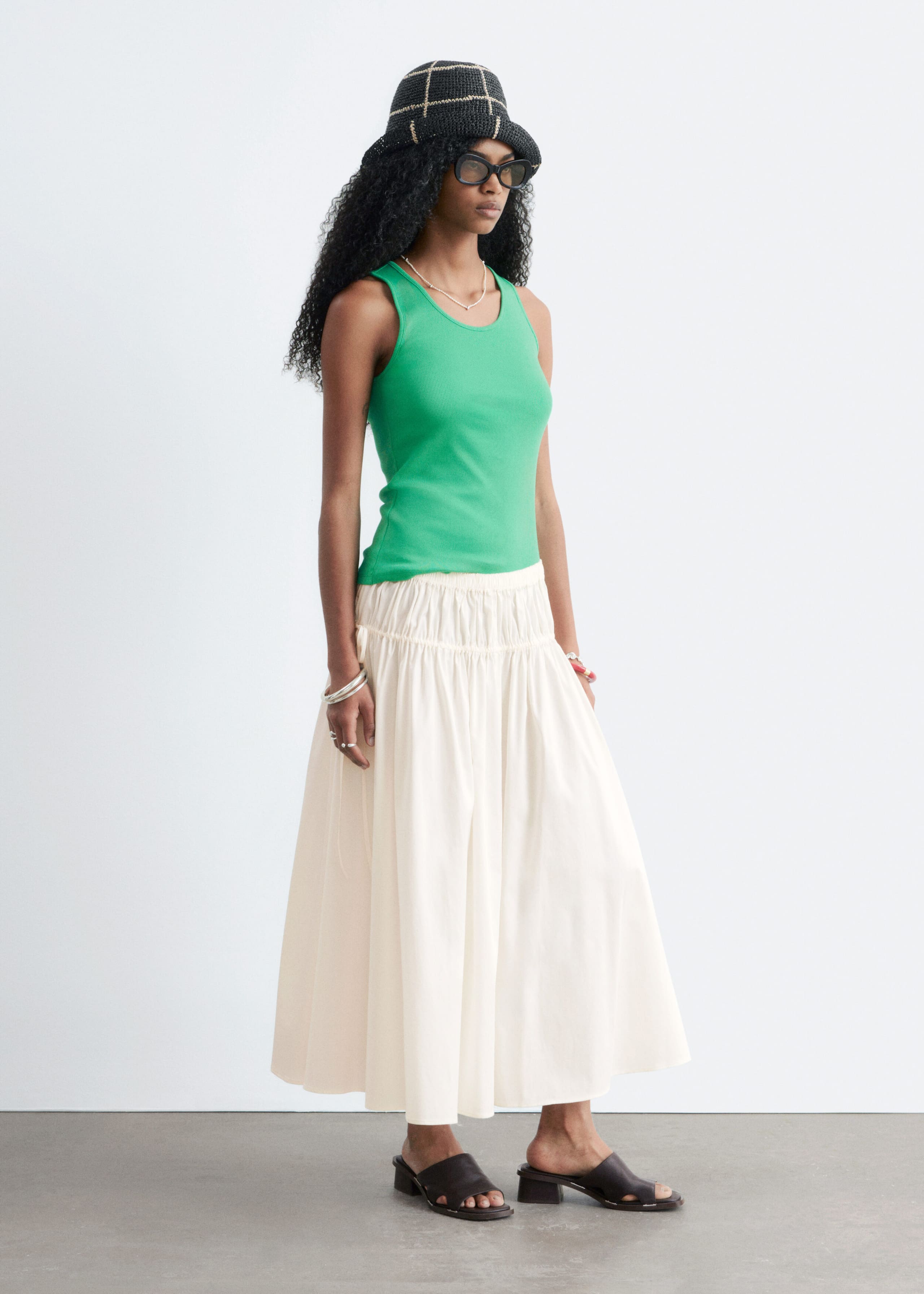 Drawstring Midi Skirt - White - Lookbook