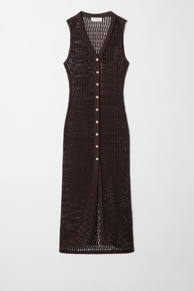 Abito maxi a maglia aperta - Marrone scuro - 1