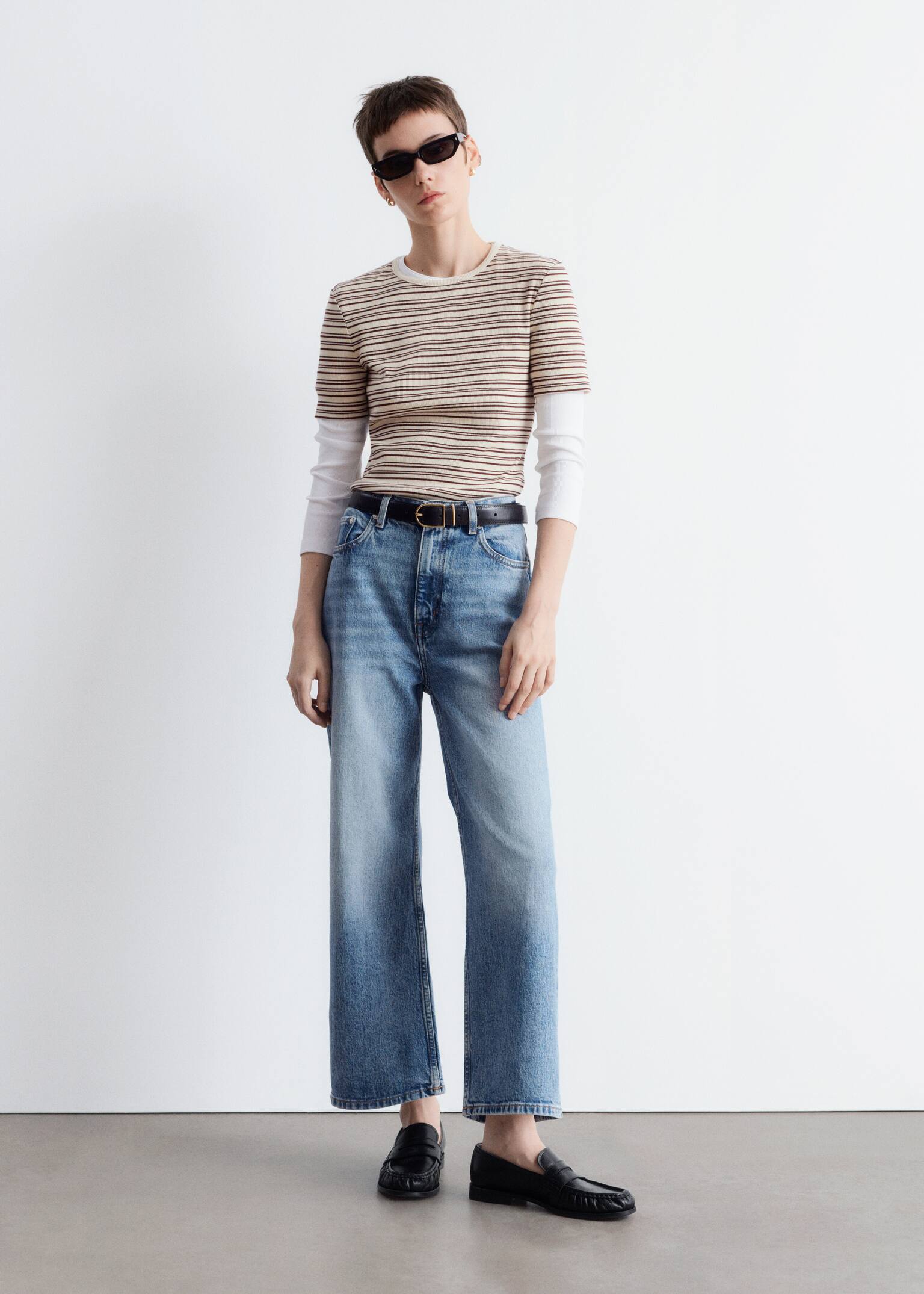 Cropped Wide-Leg Jeans - Light Blue/Black/Mid blue/White