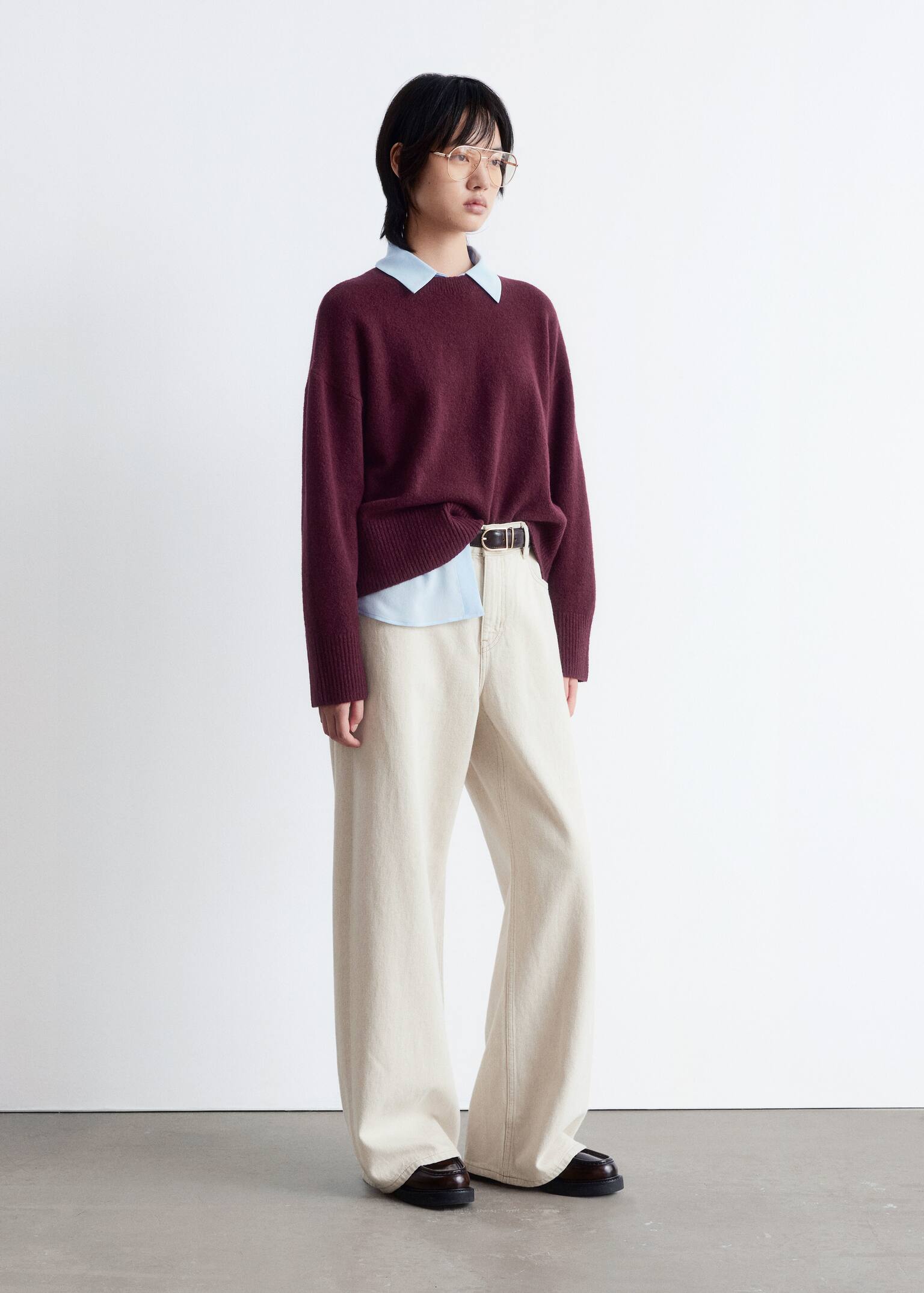 Locker geschnittener Strickpullover - Dunkelrot/Dunkelblau/Schwarz/Dunkelbraun/Weiß/Flieder/Grau meliert/Graubraun/Beige/Hellrosa/Cerise Pink/Taupe - 3