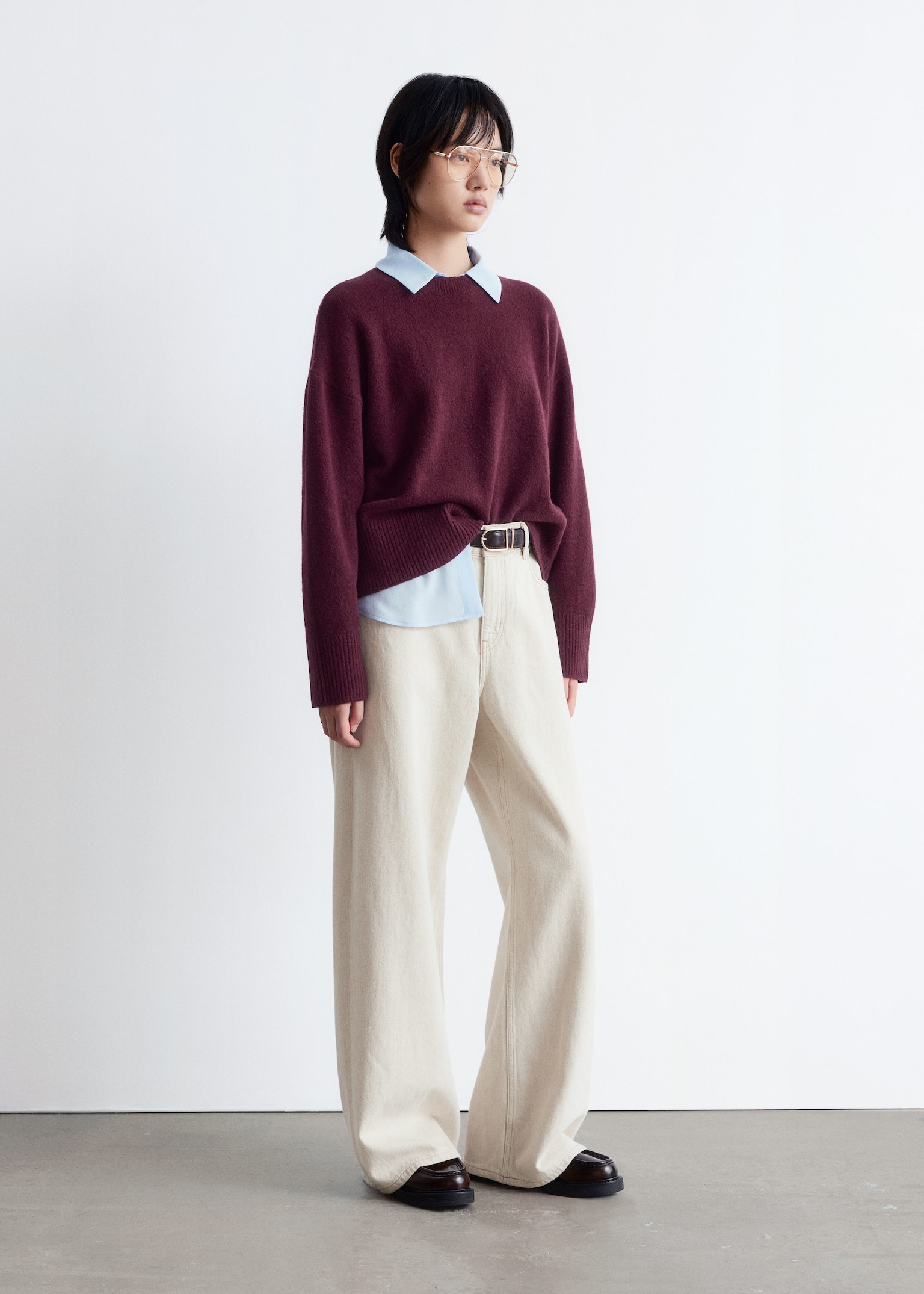 Relaxed Knit Jumper - Dark Red/Grey Melange/Dark Blue/Mole Beige/White/Black/Cerise Pink/Mole/Navy/Dusty Blue - 4
