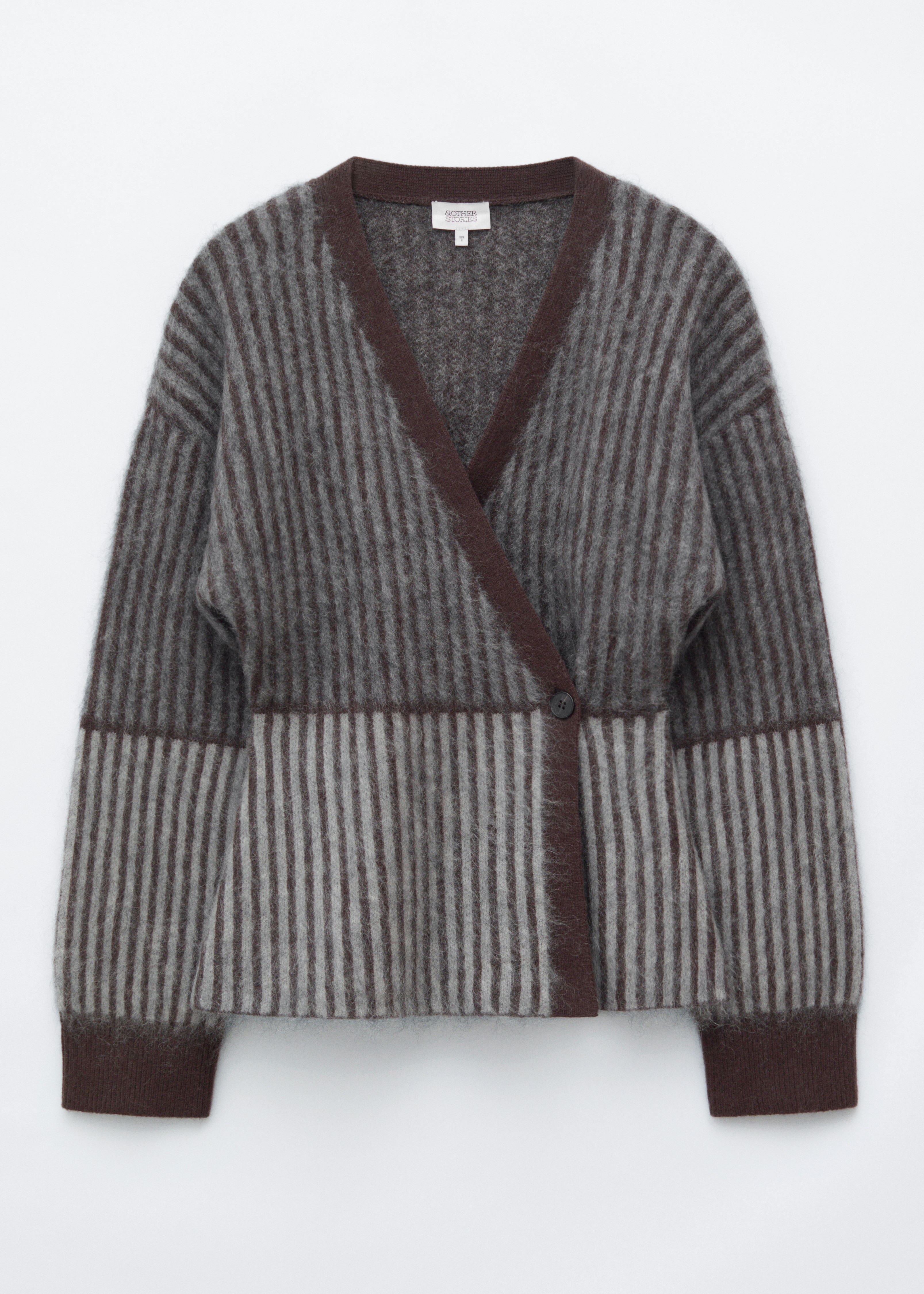 Cardigan Petrecut Din Amestec De Mohair - Dungi Gri/Maro/Bej