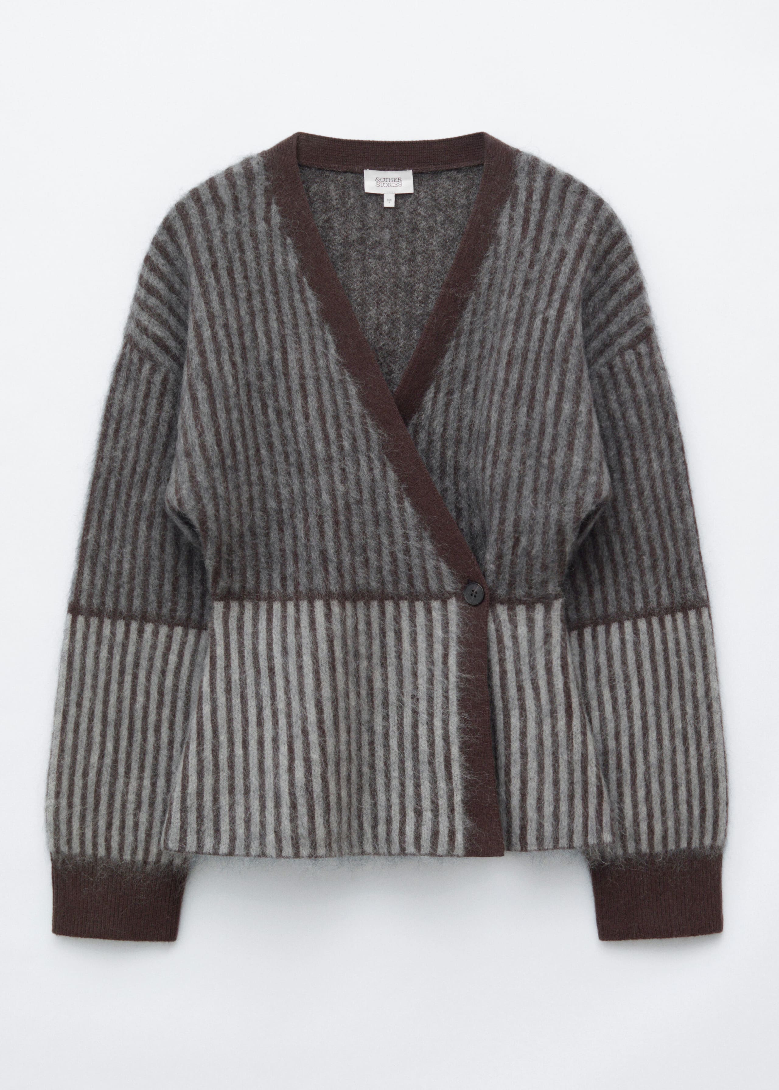 Wikkelvest van een mohairmix - Grijs/bruine strepen - Lookbook