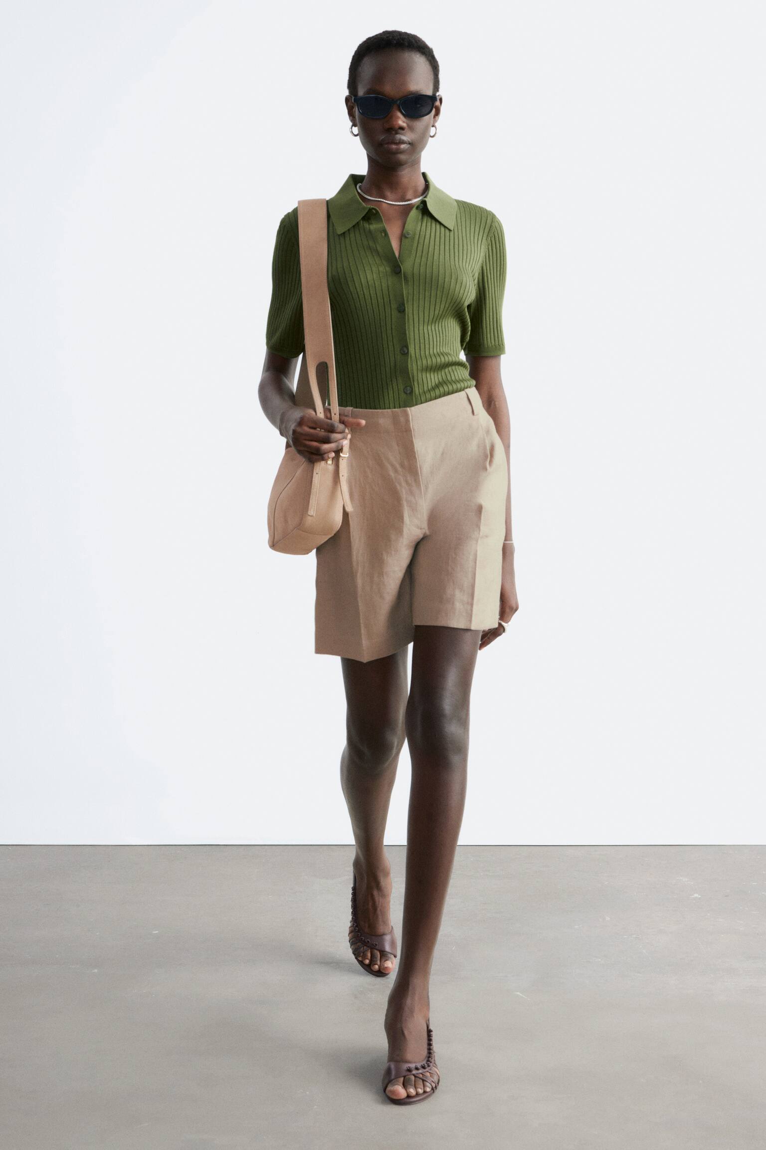 Șorturi Plisate Din In - Bej/Taupe Cald/Maro Închis - 7