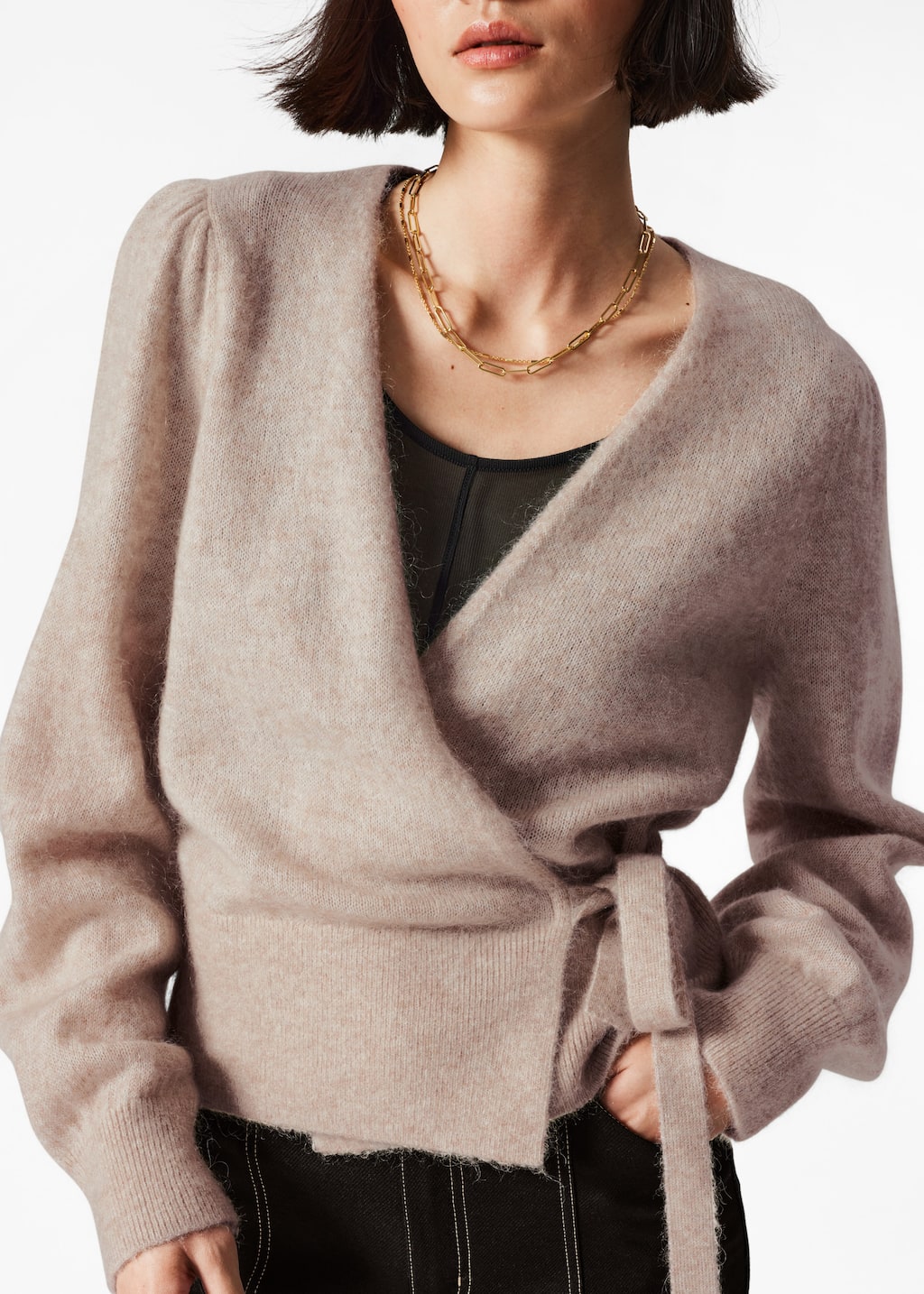 Image of Mohair-Blend Knitted Wrap Cardigan