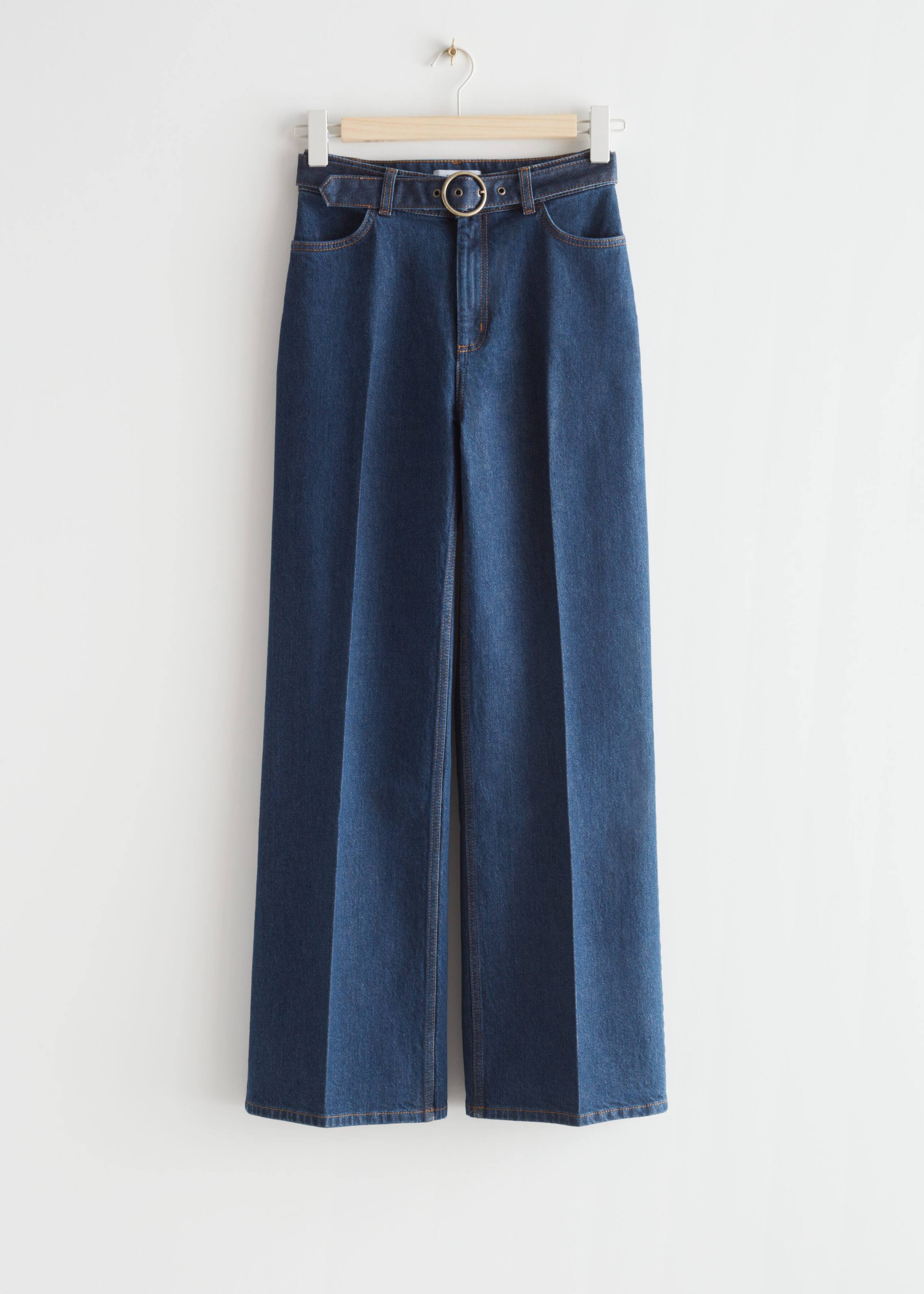 Belted Flared Jeans - Mid Blue - Bodegón
