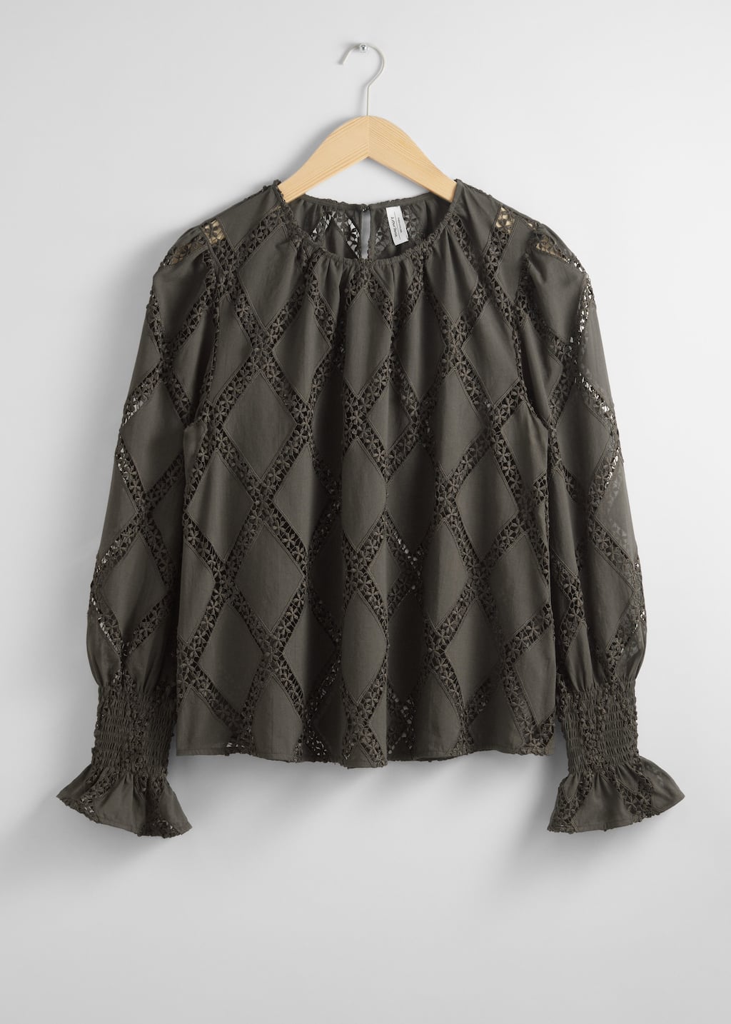 Embroidered Frill-Cuff Blouse - Grey - Still Life