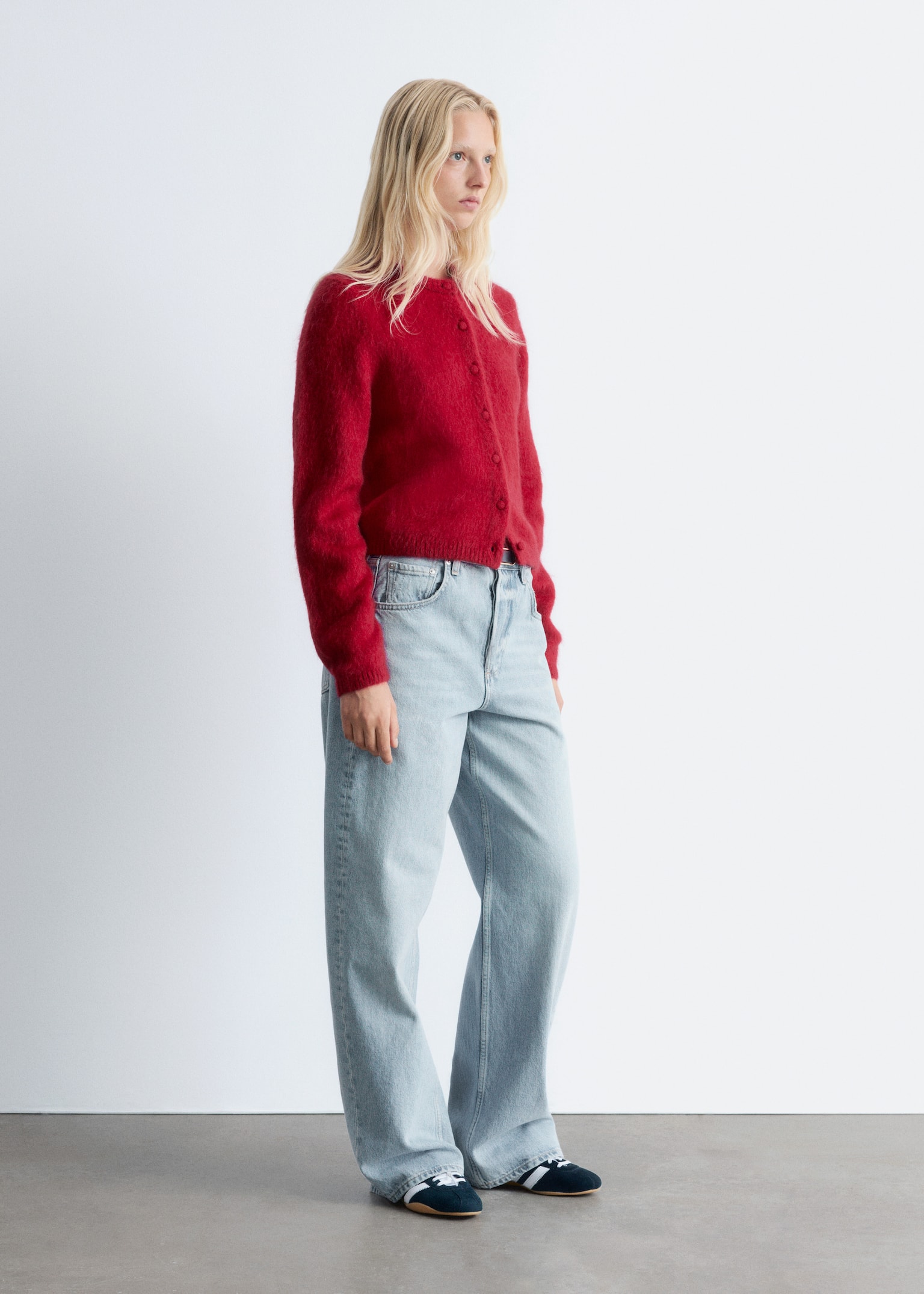 Brushed Knitted Cardigan - Rood/Zwart/Bruin - 4