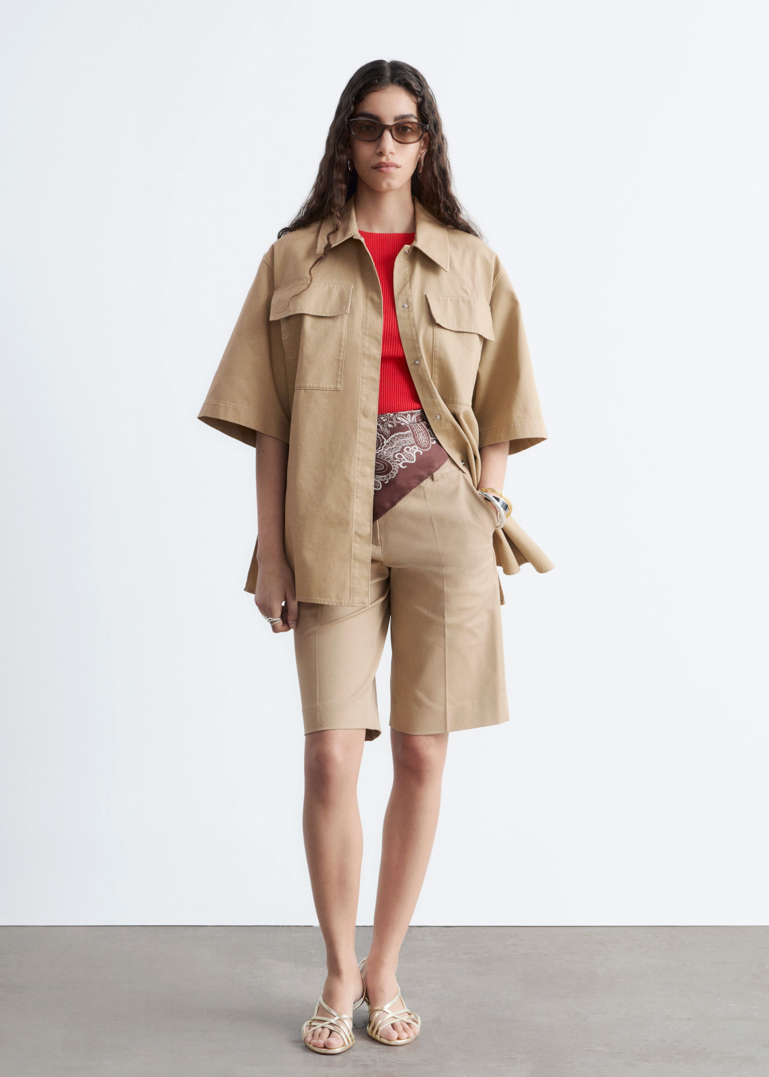 Short-Sleeve Cotton Shirt - Beige - Lookbook