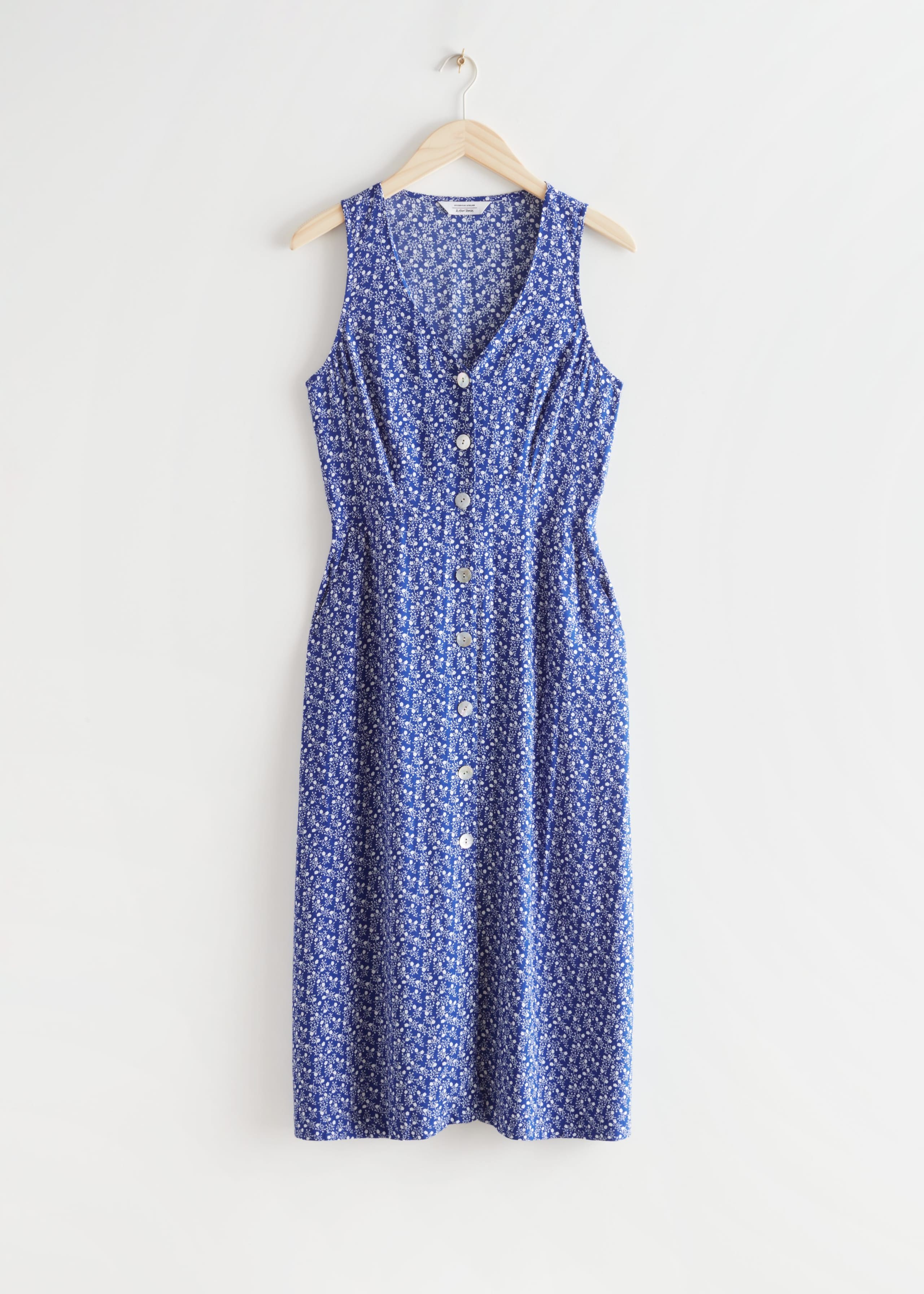 Sleeveless Button Up Midi Dress - Blue Print - Bodegón