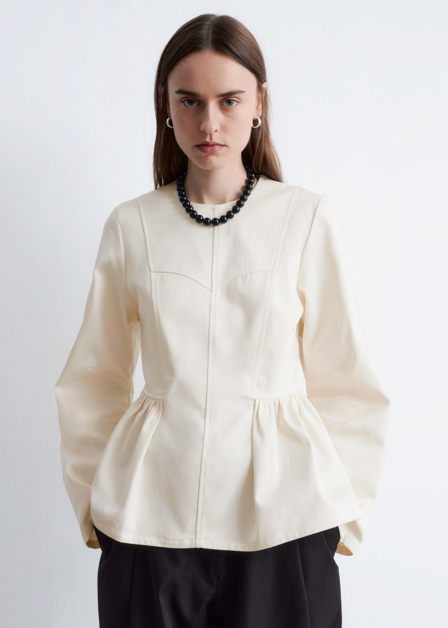 Peplumtopp i bomull - Crèmevit/Svart - 1