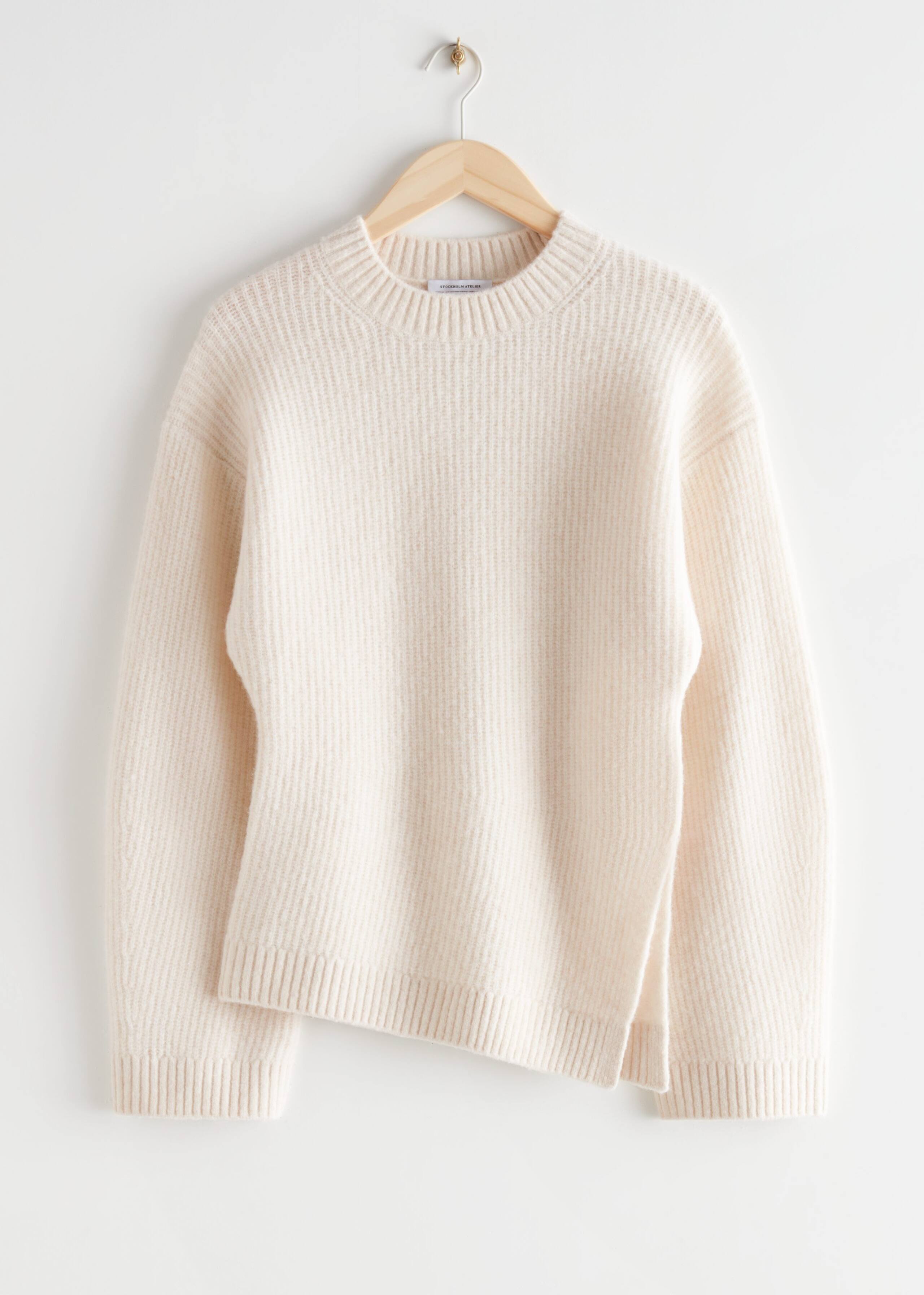 Asymmetric Rib Knit Sweater - White - Bodegón