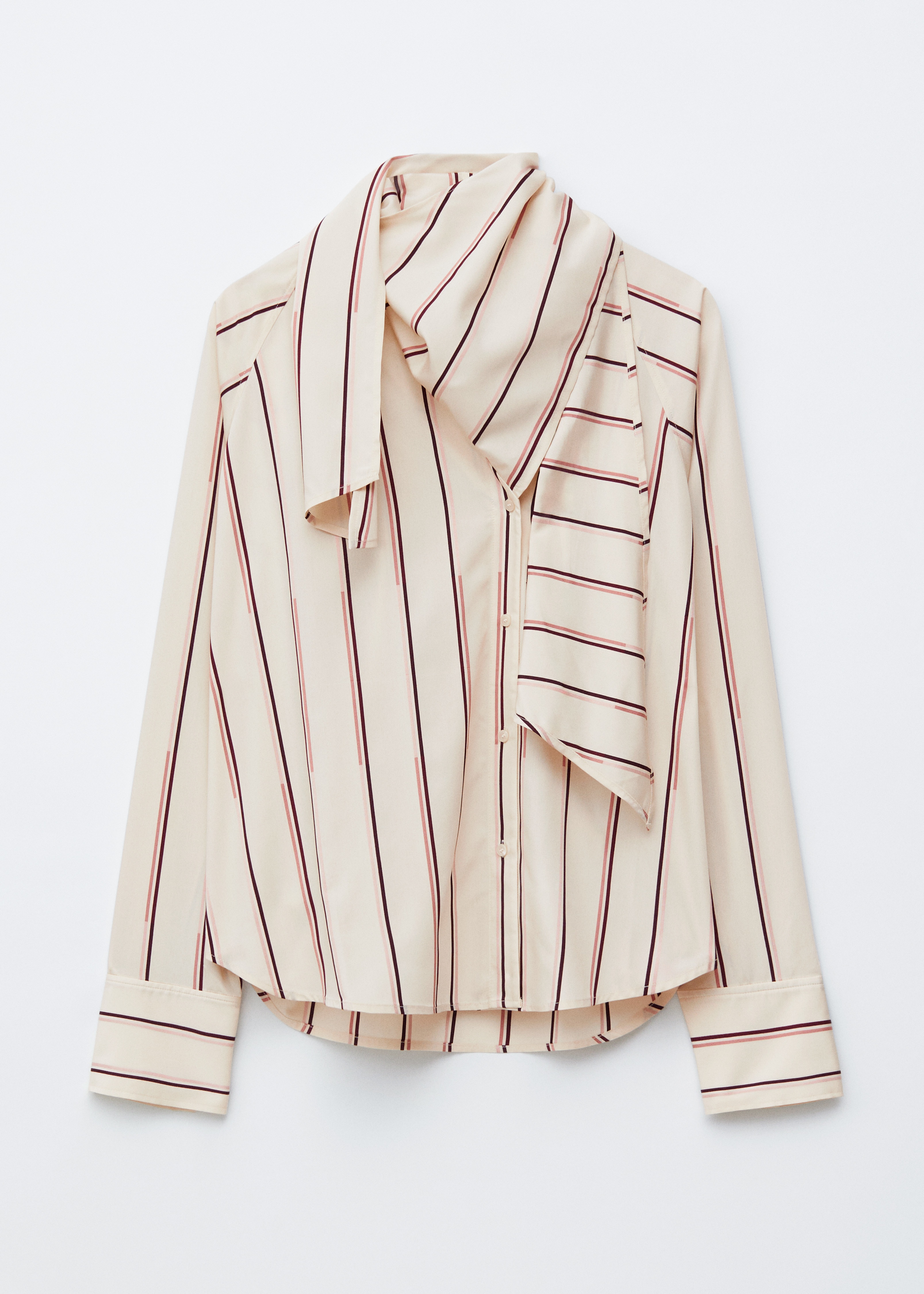 Scarf-Detail Shirt - Beige Stripes/Dark Red