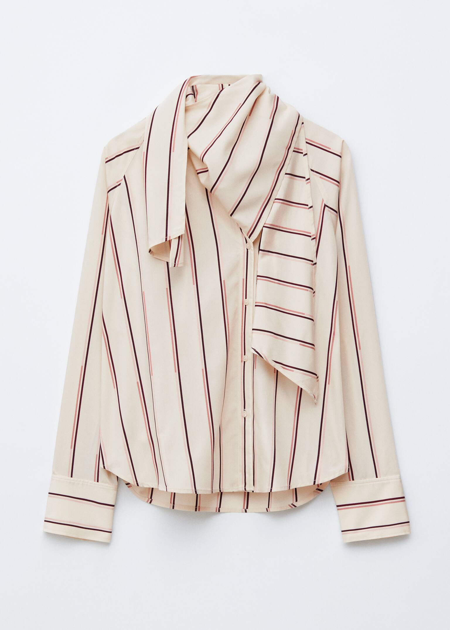 Skjorte med tørklæde - Beige striber/Mørkerød - 2
