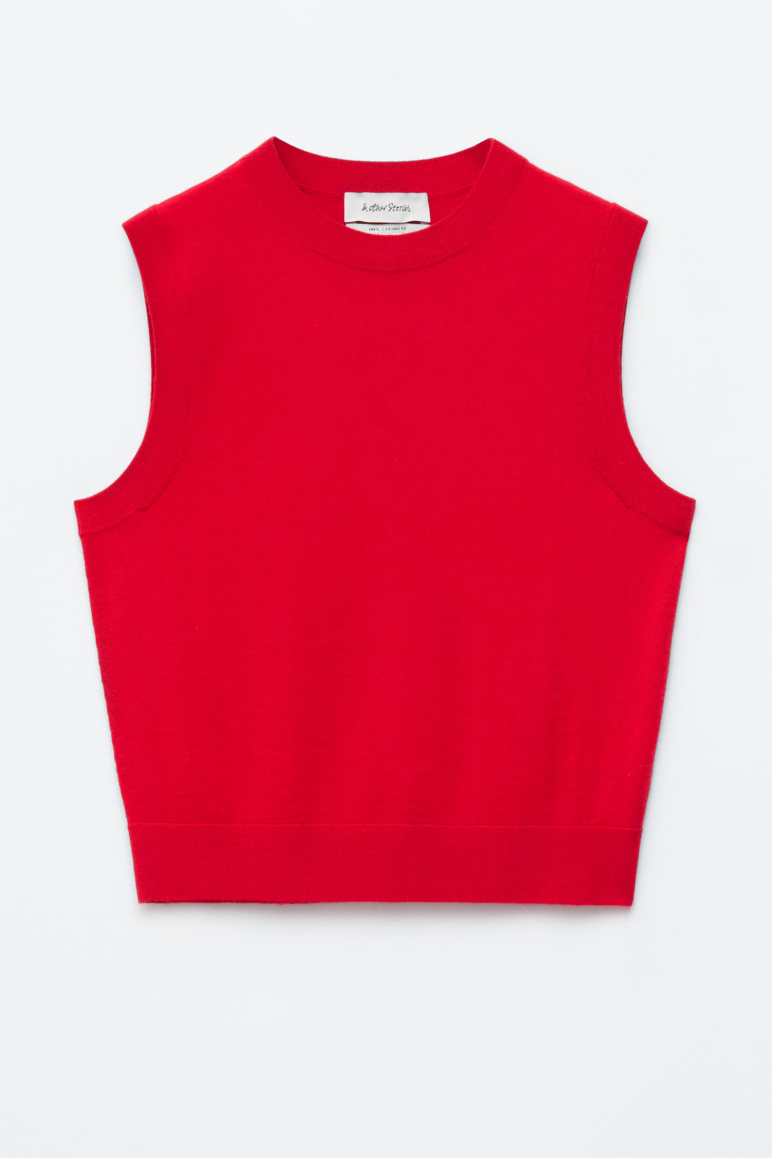 Stickad kashmirväst - Klarröd/Himmelsblå/Khakigrön