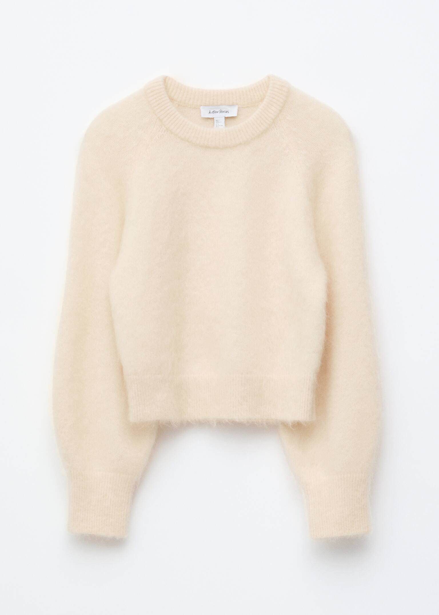 Mohair-Blend Balloon-Sleeve Jumper - Light Beige/Dark Grey Melange - 2