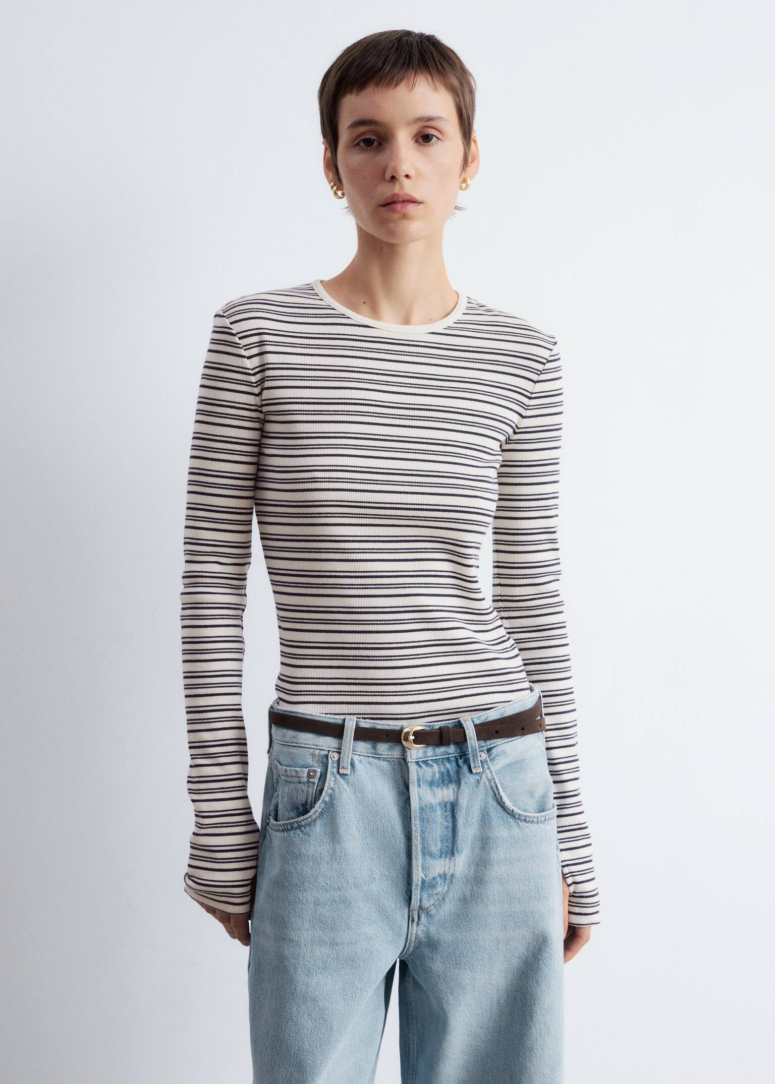 Langarmshirt aus Jersey - Weiß/Dunkelblaue Streifen/Creme/Braun gestreift - 5