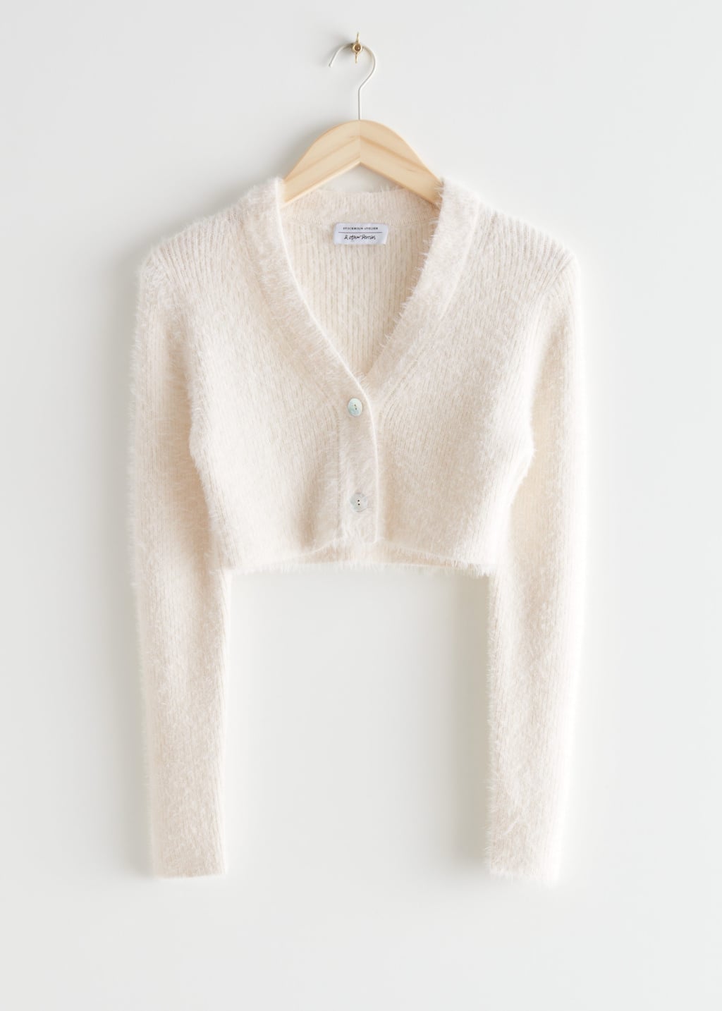 Cropped Fuzzy Cardigan - White - Still Life