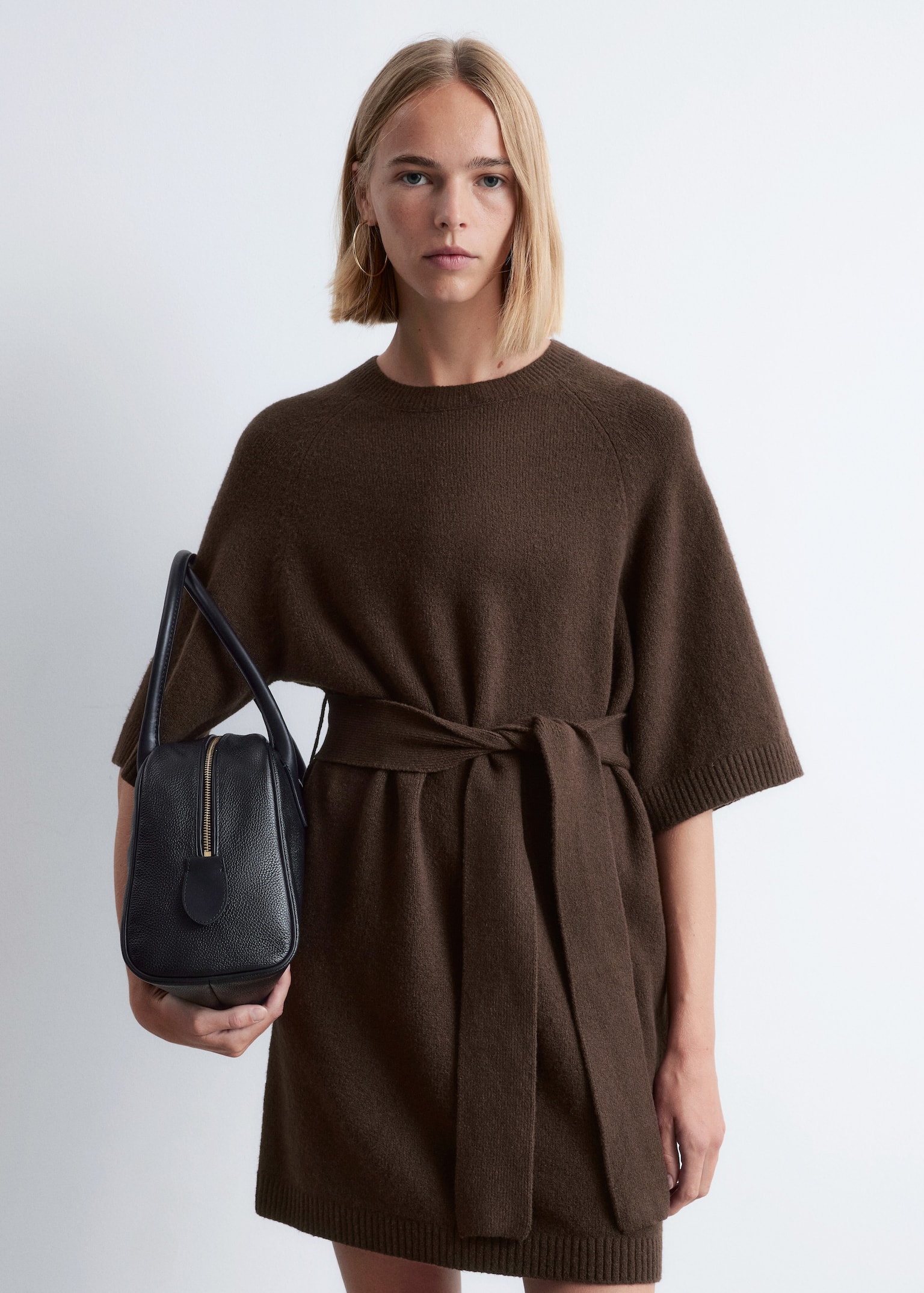 Knitted T-Shirt Mini Dress - Dark Brown/Dark Red - 3