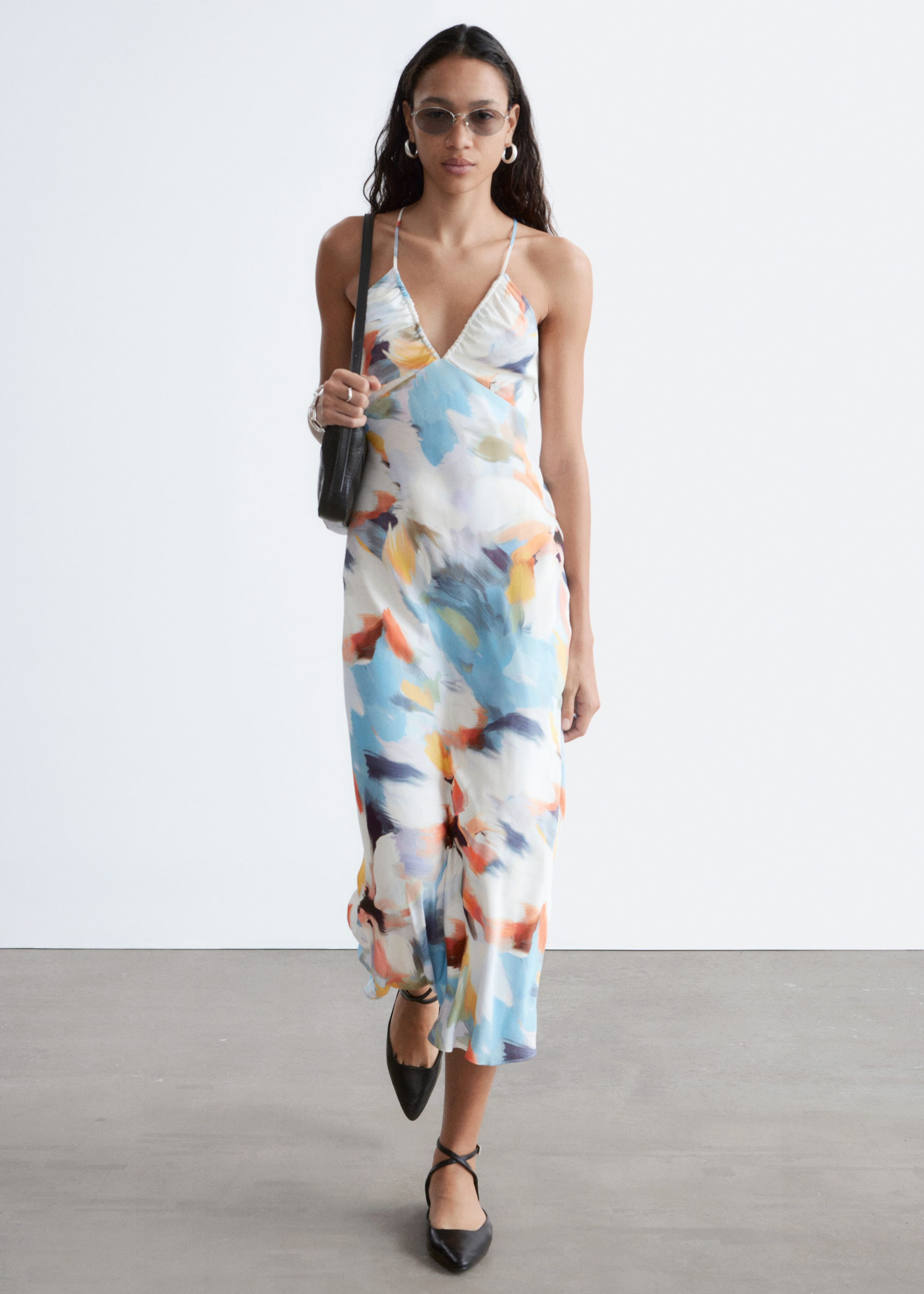 Satin Slip Midi Dress - Pink Floral - Lookbook