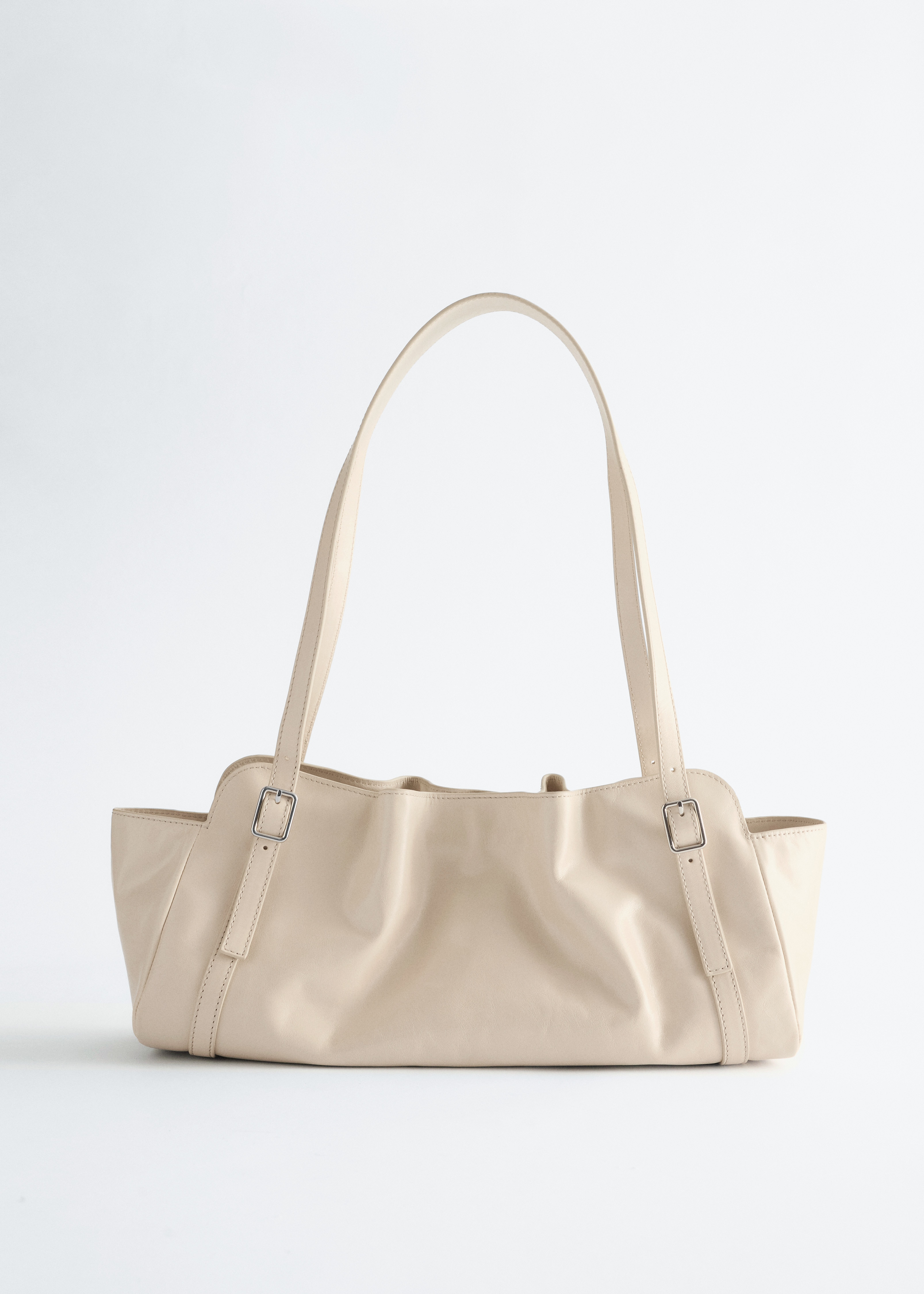 Borsa a spalla in pelle con profilo basso - Beige/Mint