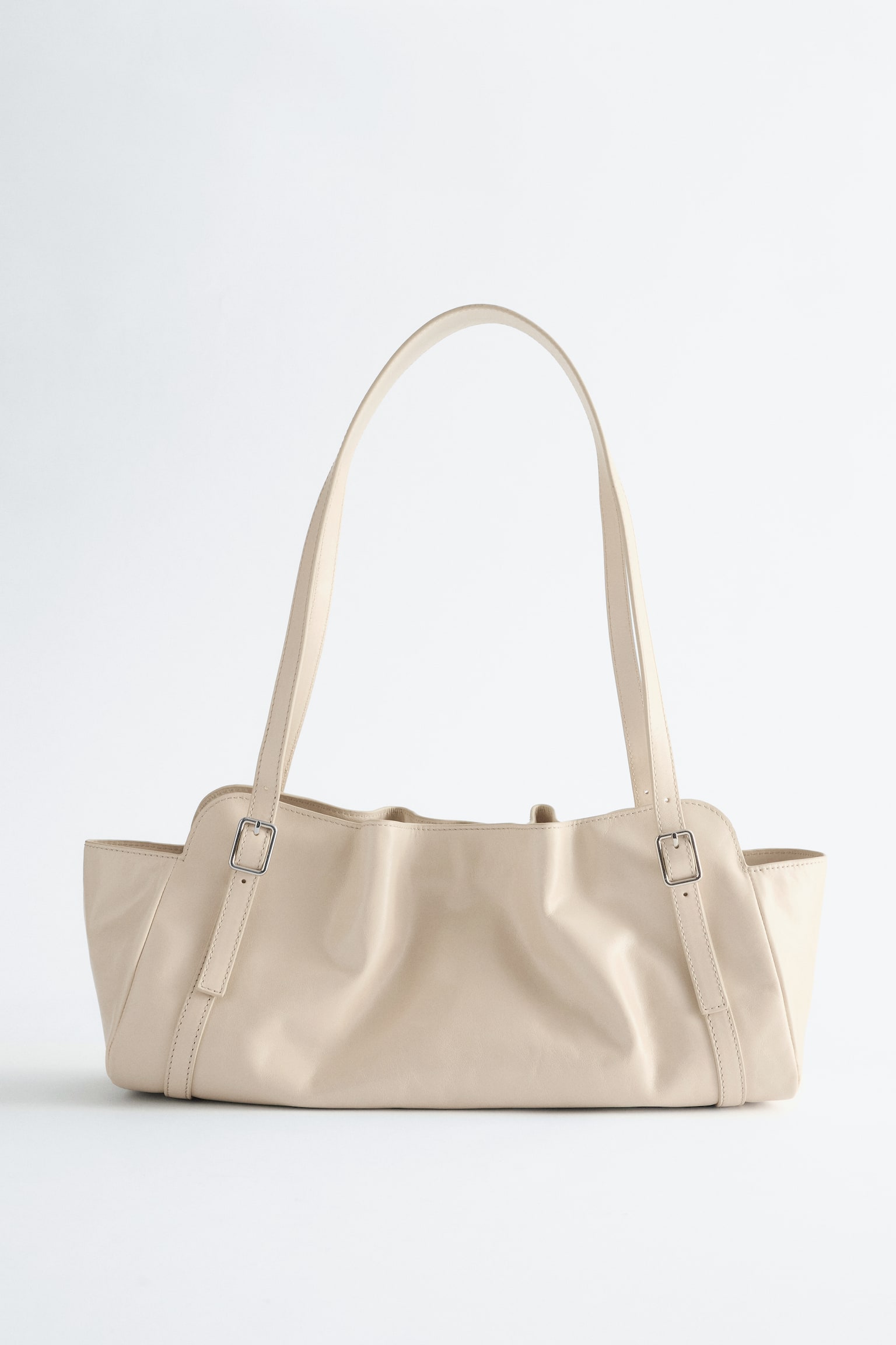 Bolso de hombro de perfil bajo en piel - Beige/Mint - 2