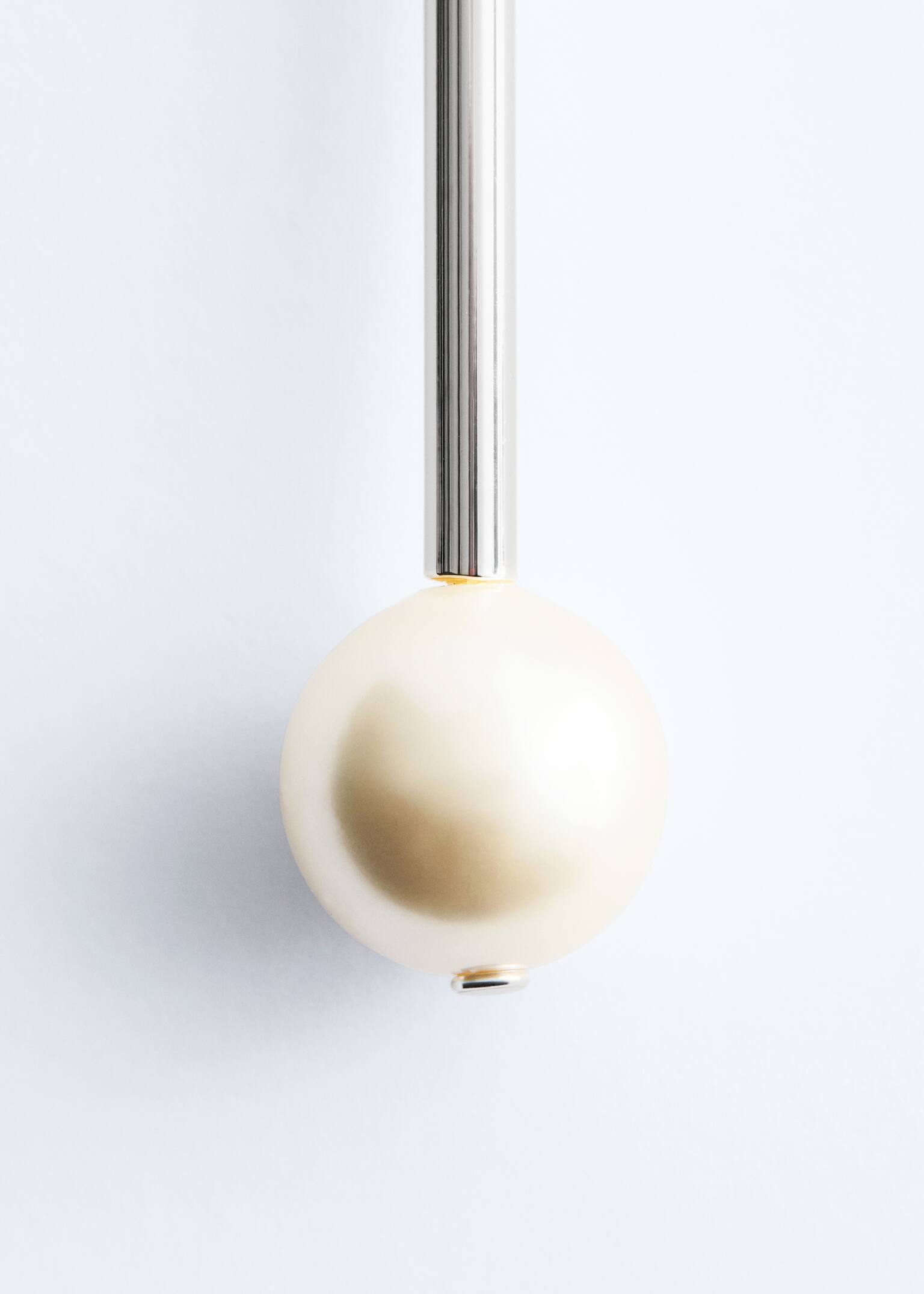 Øreringe med stave og kunstperler - Fløde/sølv - 2