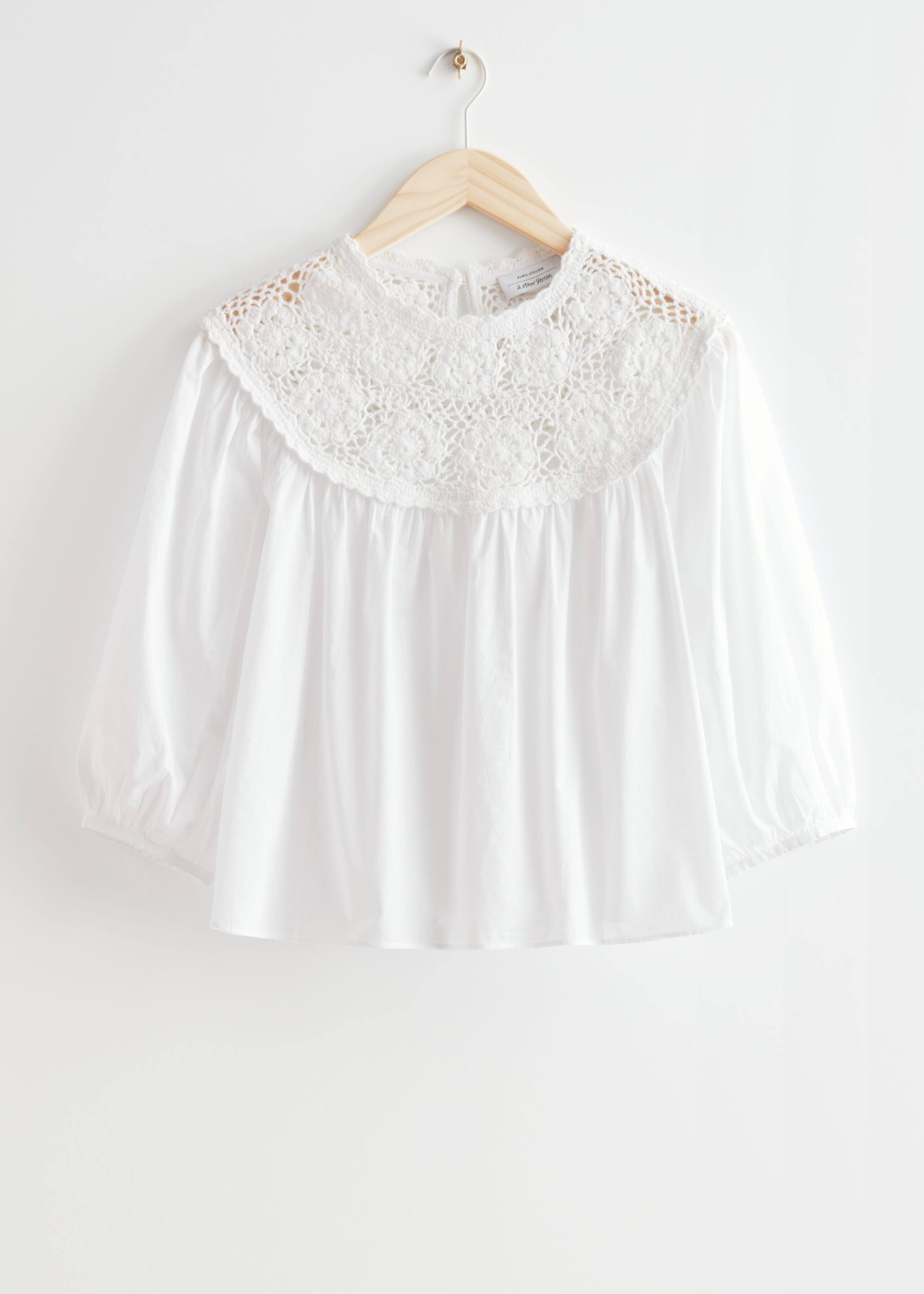 Voluminous Crochet Collar Blouse - Pink - Natura morta