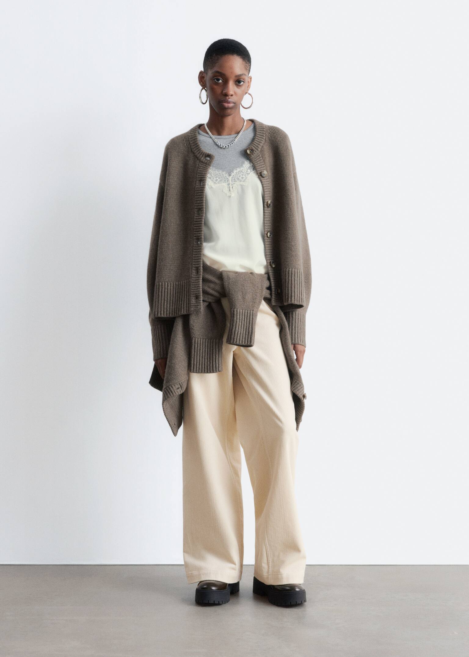 Cashmere-Blend Cardigan - Mole/Black - 4