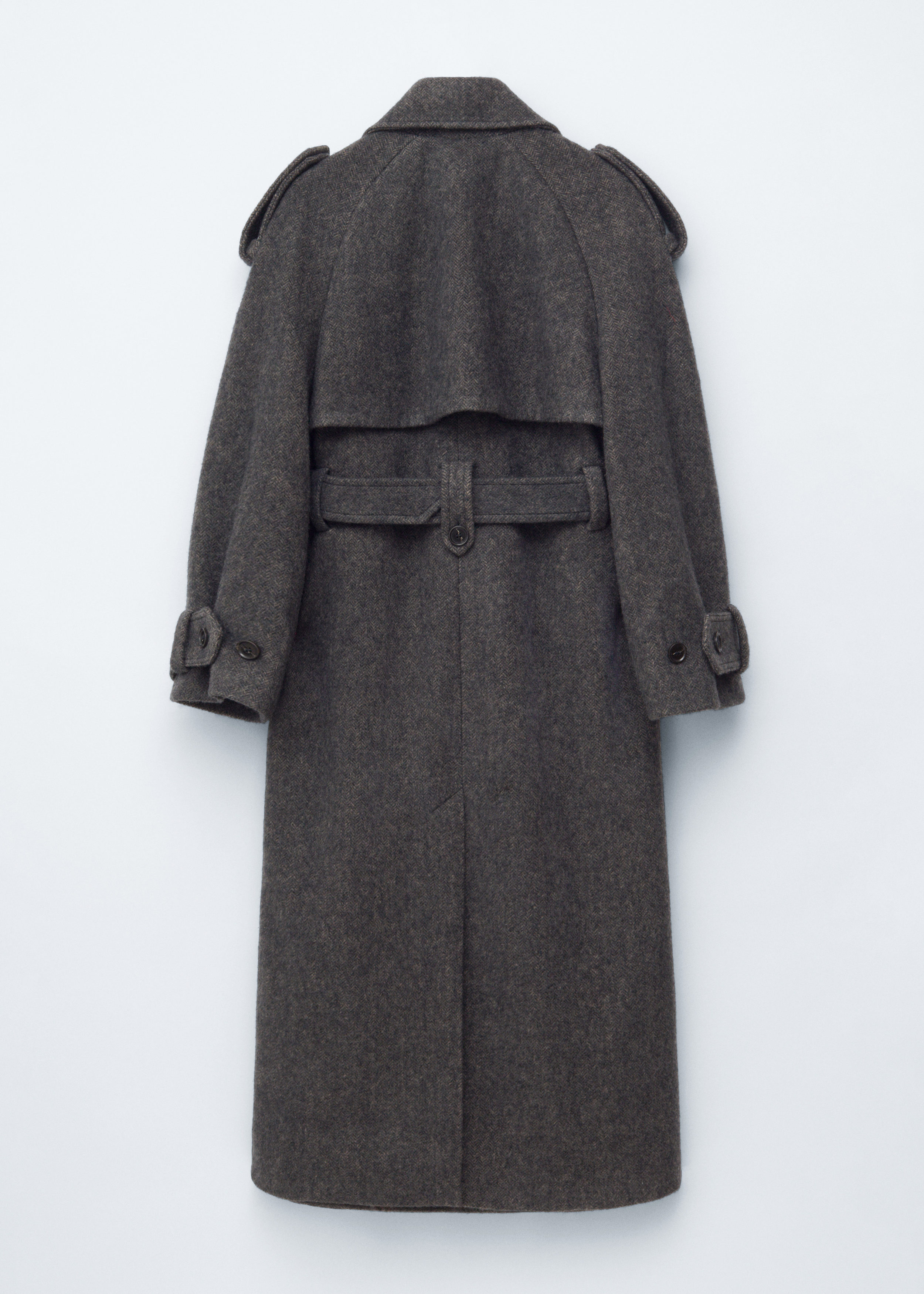 Wool-Blend Trench Coat - Dark Grey Herringbone Pattern - & Other