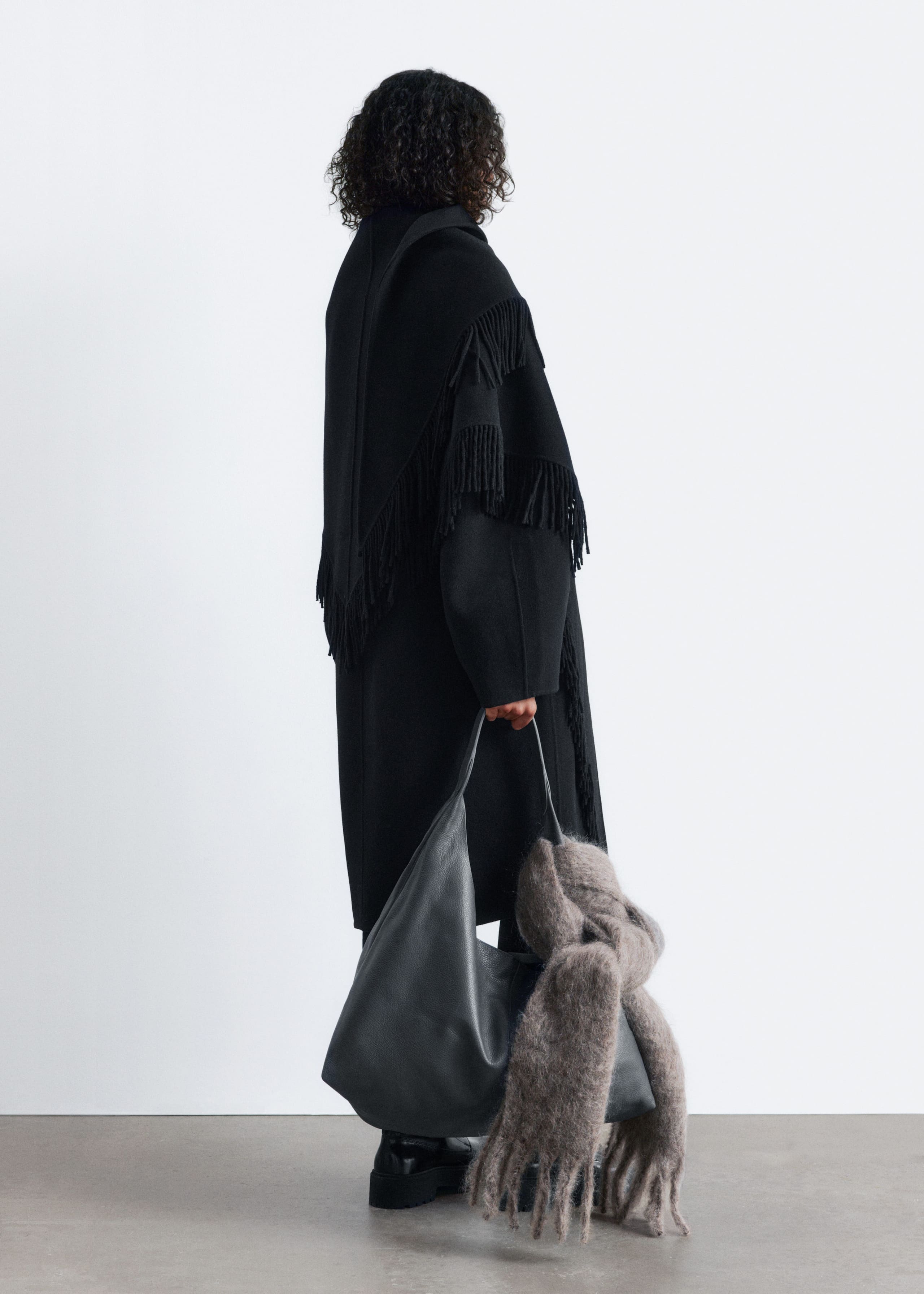 Image of Fringed Shawl Wool Coat